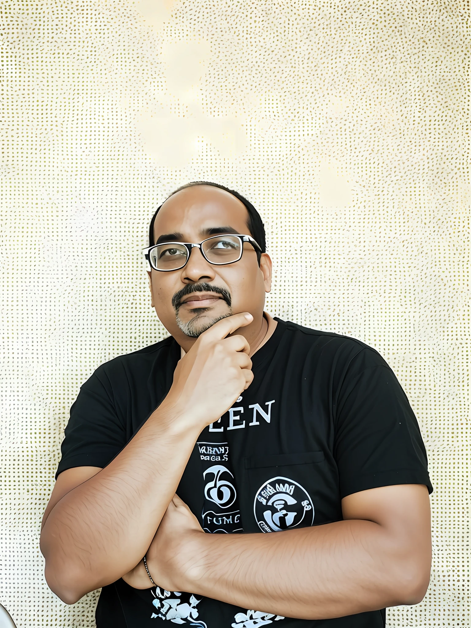 there is a man with glasses and a black shirt posing for a picture, inspired by Bikash Bhattacharjee, inspired by Sudip Roy, inspired by Narayan Shridhar Bendre, taken with sony alpha 9, a photo of a man, david rios ferreira, very very low quality picture, portait photo profile picture, mohamed chahin