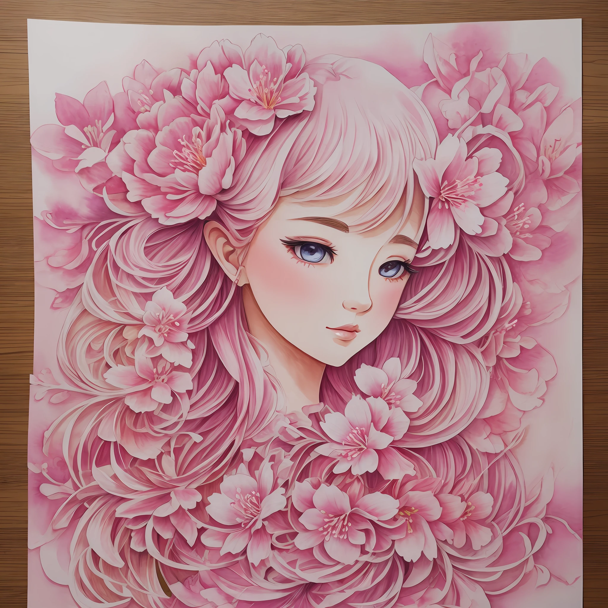 intricate baroque sakura blossom, watercolor, outline, coloured pencil drawing design --auto --s2