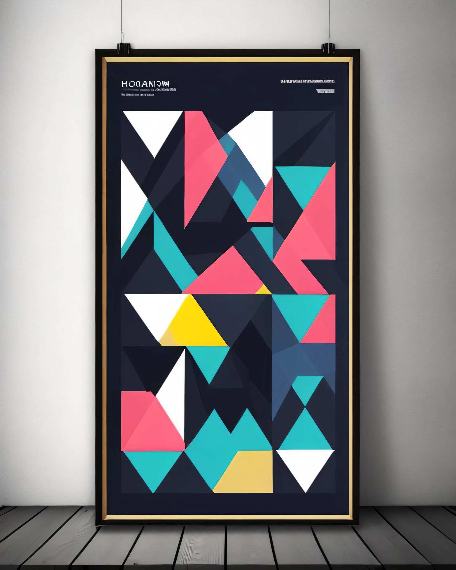 a large colorful poster with minimalistic logo design sets, The overlapping triangles form a striking and modern pattern, making this design perfect for a contemporary and stylish space, different brands, a poster, with an international typographic style