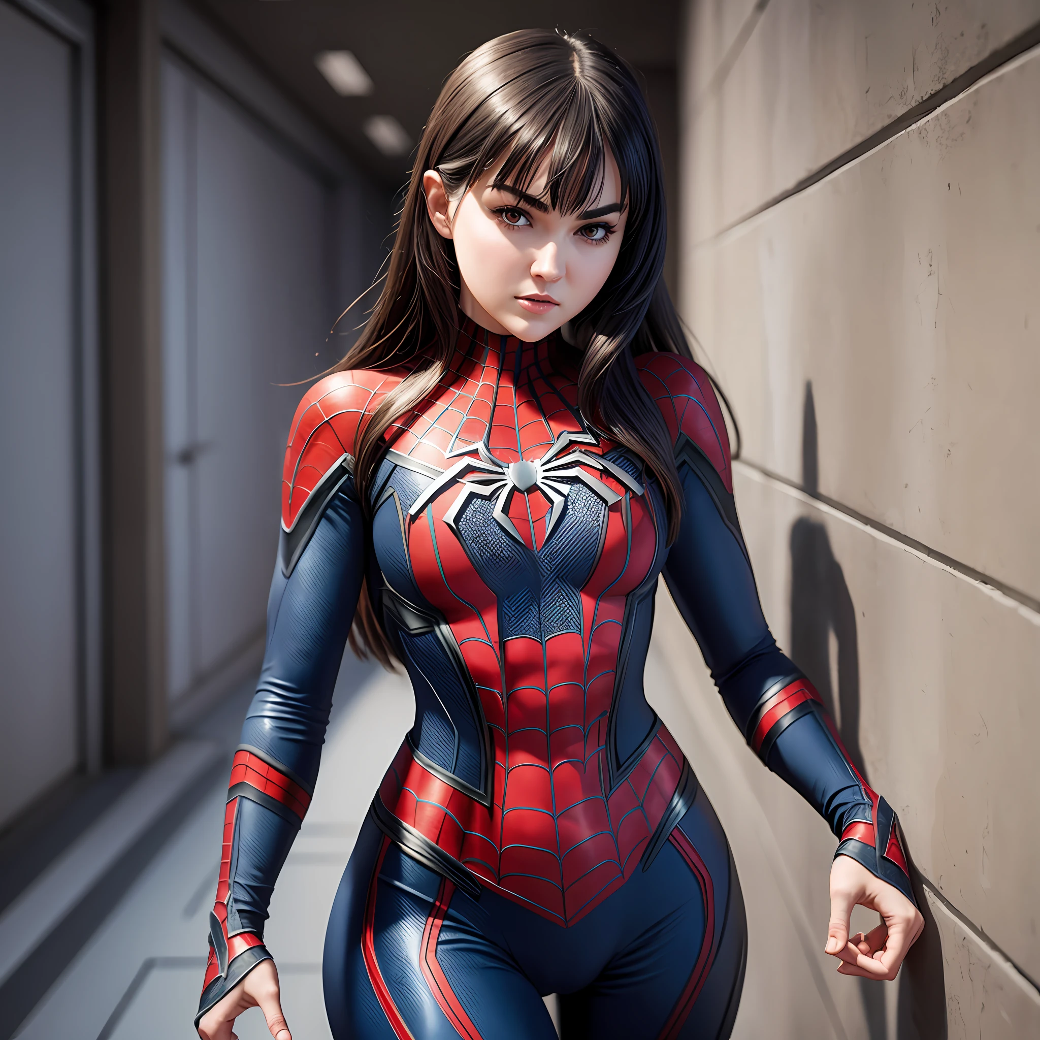 Sasha Grey wearing spider-man uniform, 4k, ultra realistic --auto --s2