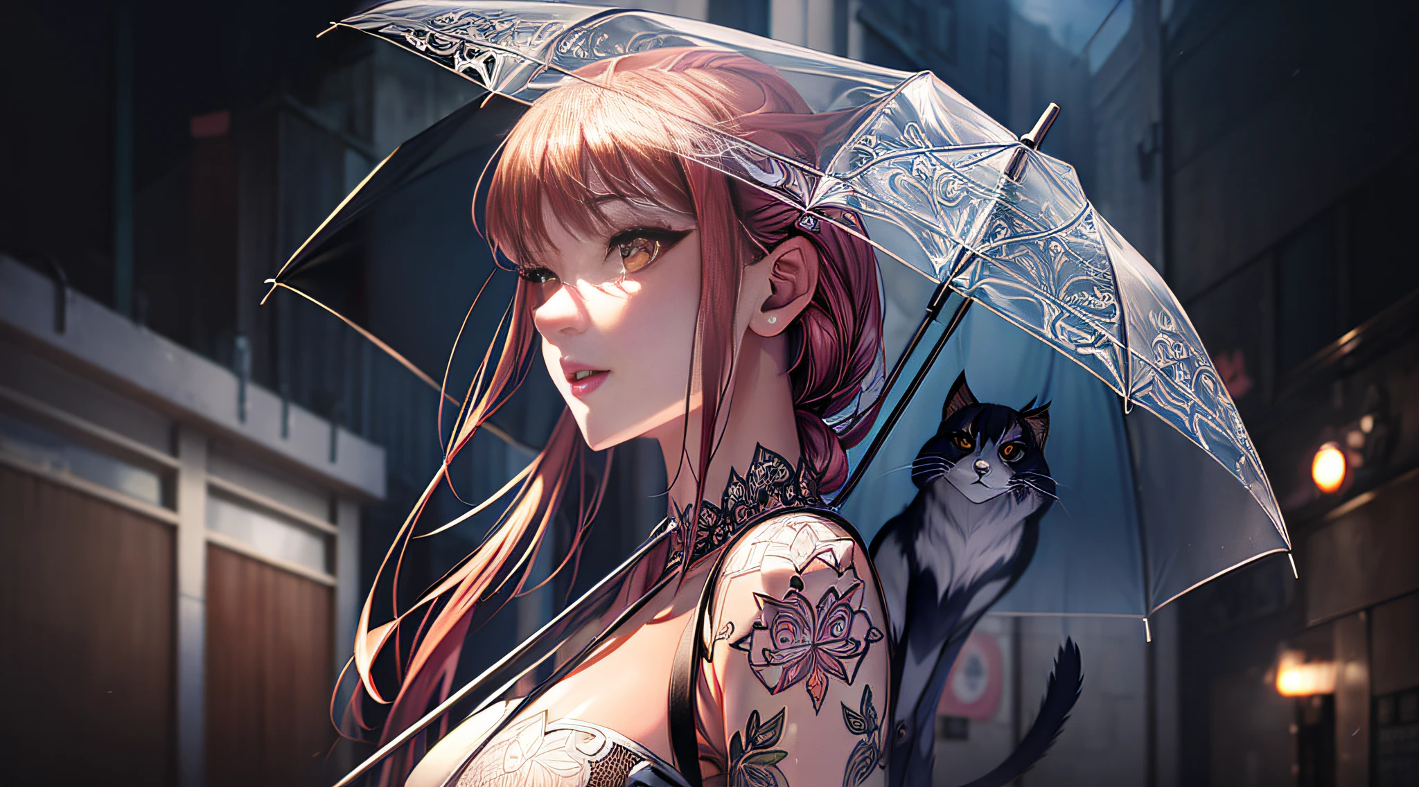There are two photos of a woman with an umbrella and a cat, Guvez style artwork, Guwiz, beautiful character paintings, Guwiz on ArtStation Pixiv, Guwiz on Pixiv Art Station, stunning anime face portraits, beautiful digital artwork, WLOP Rossdraws, detailed digital anime art, Guwiz masterpieces, ((best quality)), ((ultra res)), (((ultra res)), (( photorealistic)), (intricate details), 19 years old, blonde, perfect face shape, makeup:1.5, face light, facial details, naked, short hair,