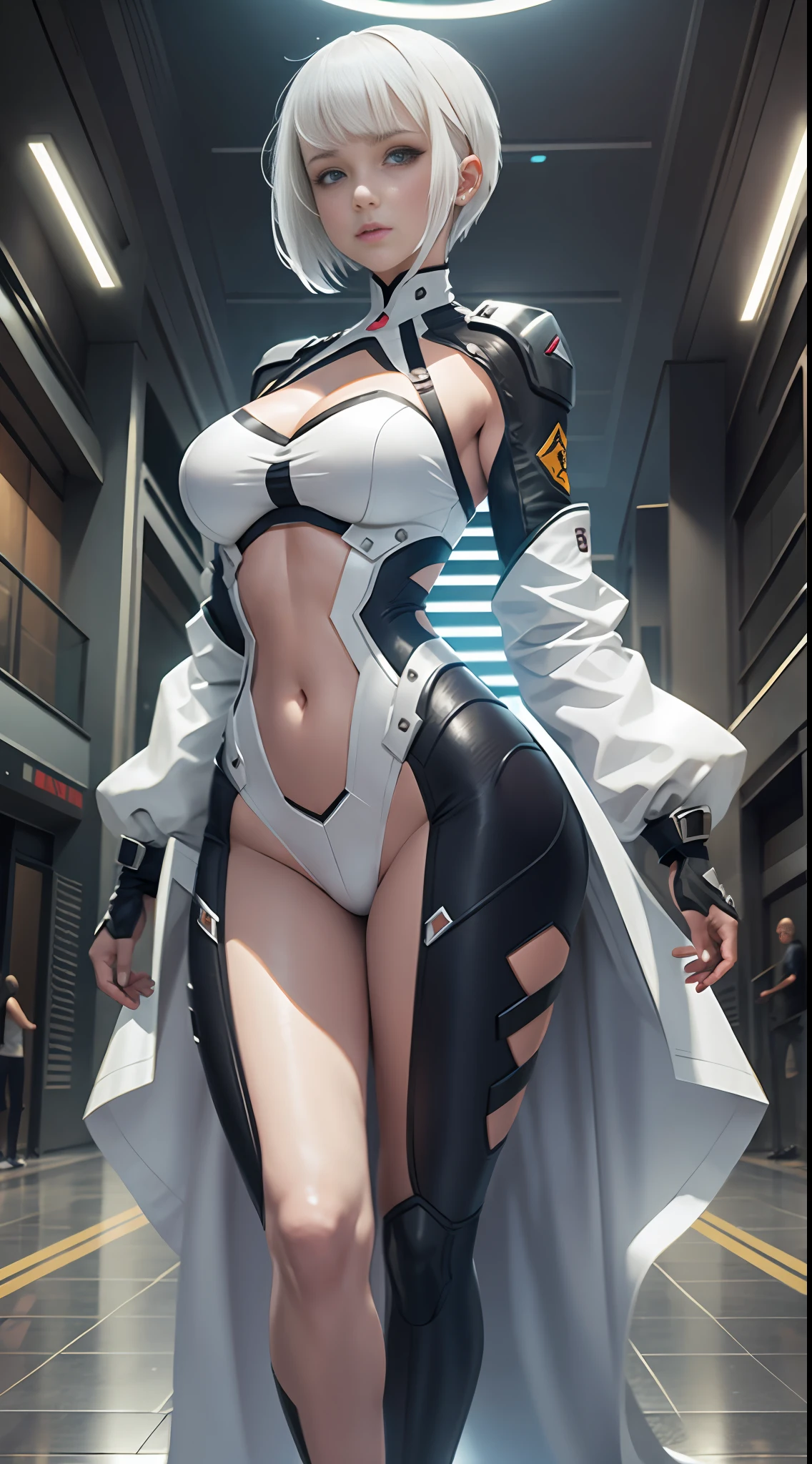 Concept art, sexy girl, white haircut, extreme details, t-pose, 3 frames, public hair, big body
