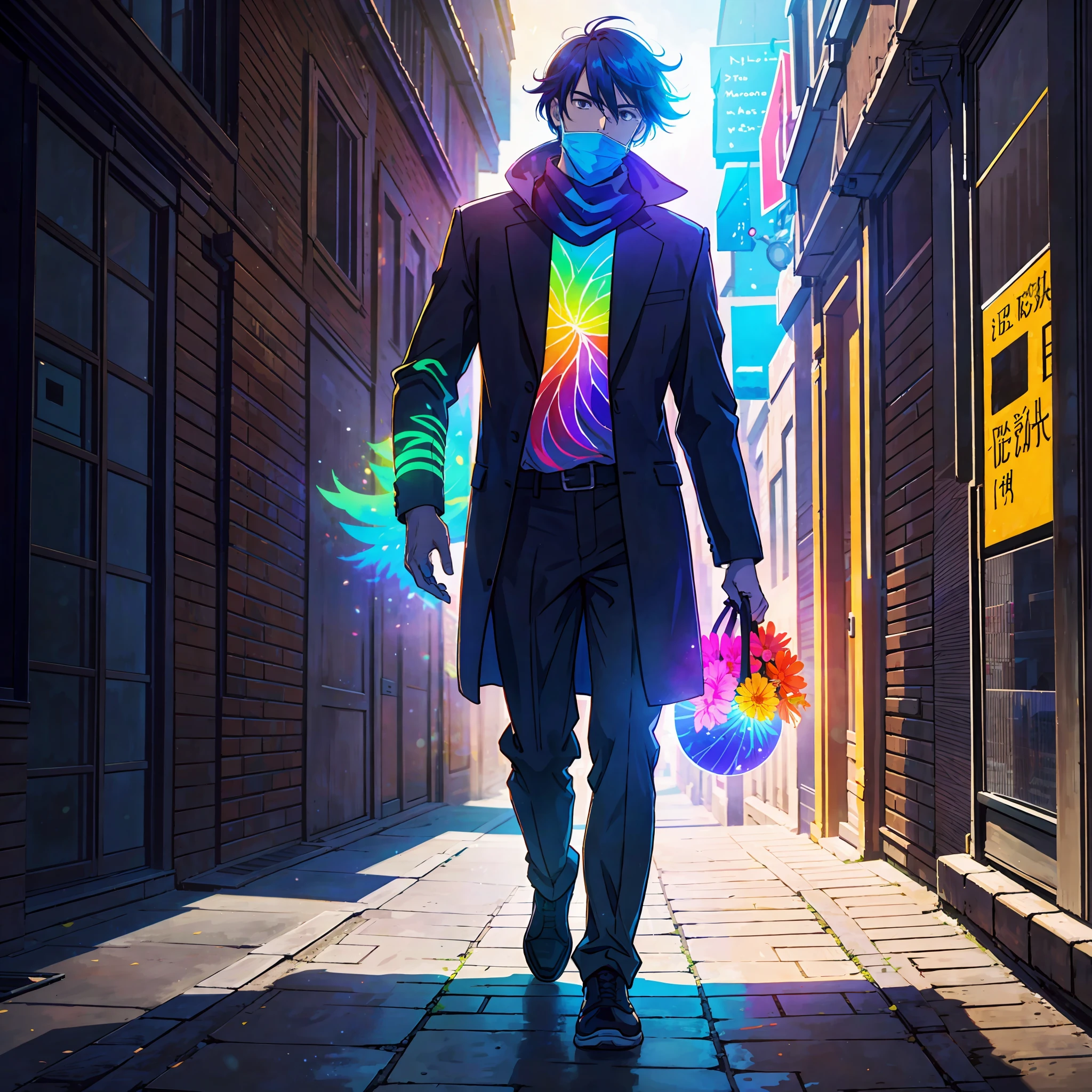 a shodow of a man walking with vibrant colors radiating --auto --s2