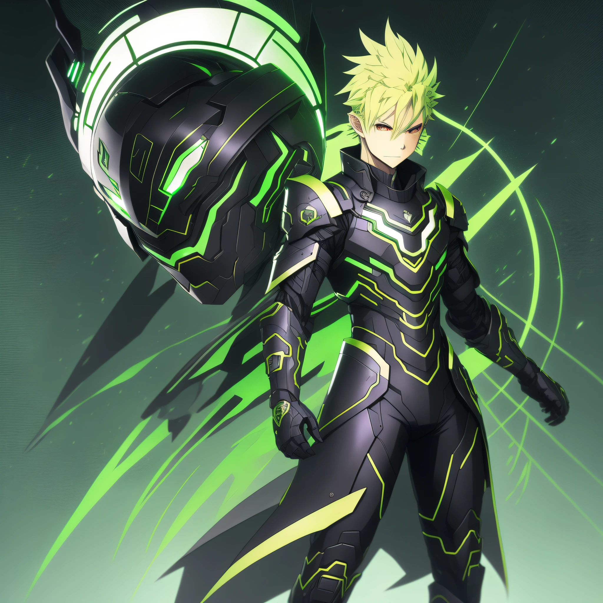 anime character with futuristic green and black outfit and helmet, key anime art, best anime 4k konachan wallpaper, neon armor, an epic anime of a energy man, anime concept hdr anime macmanus, cyber suit, badass anime 8 k, cyber japan armor, trigger anime artstyle, cyber fight armor, official character art, energetic varia suit, key anime visuals