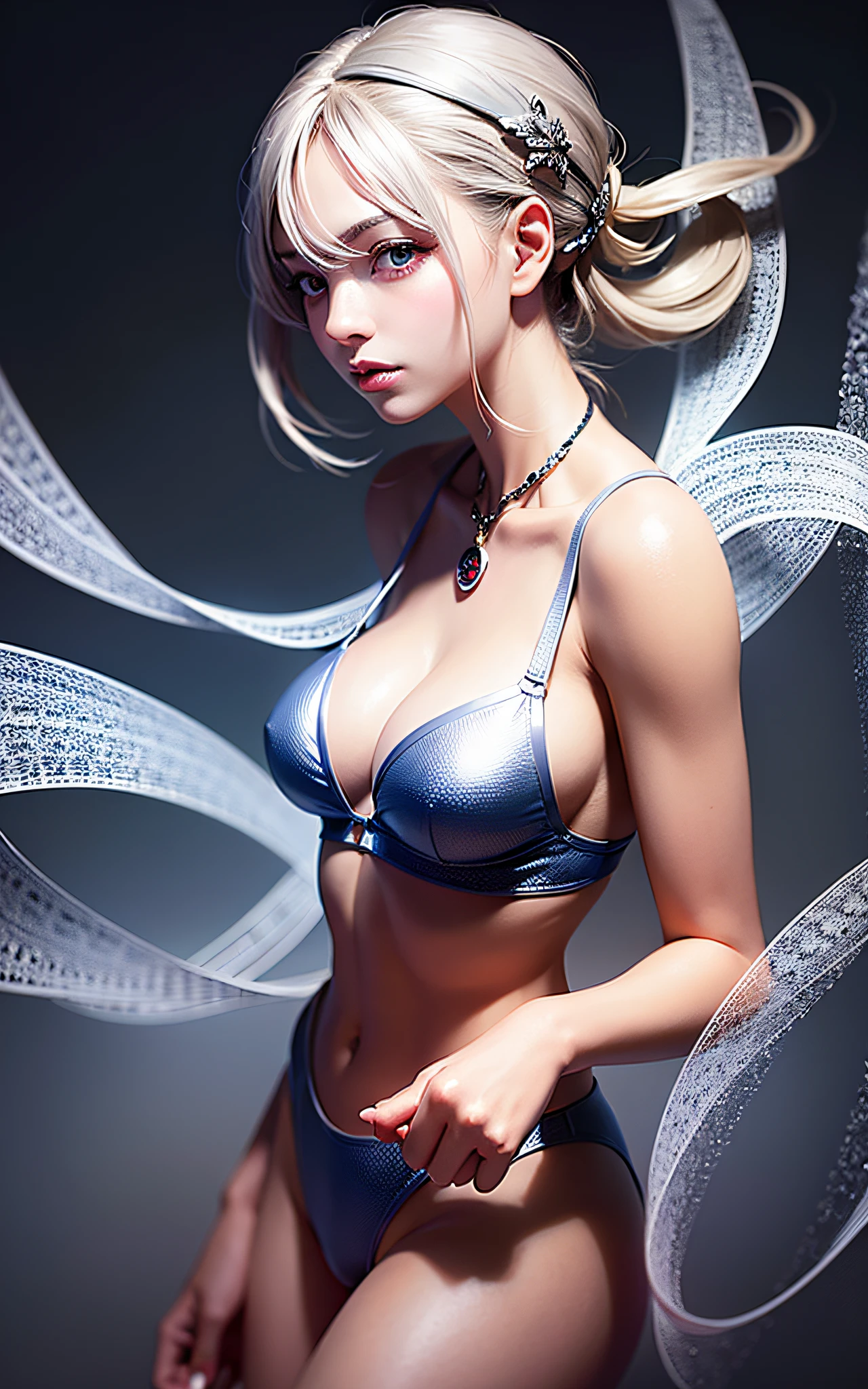((masterpiece, top quality, super definition, high definition)), solo, beautiful girl, shining eyes, perfect eyes, , five fingers on the hand, bikini, silver theme,