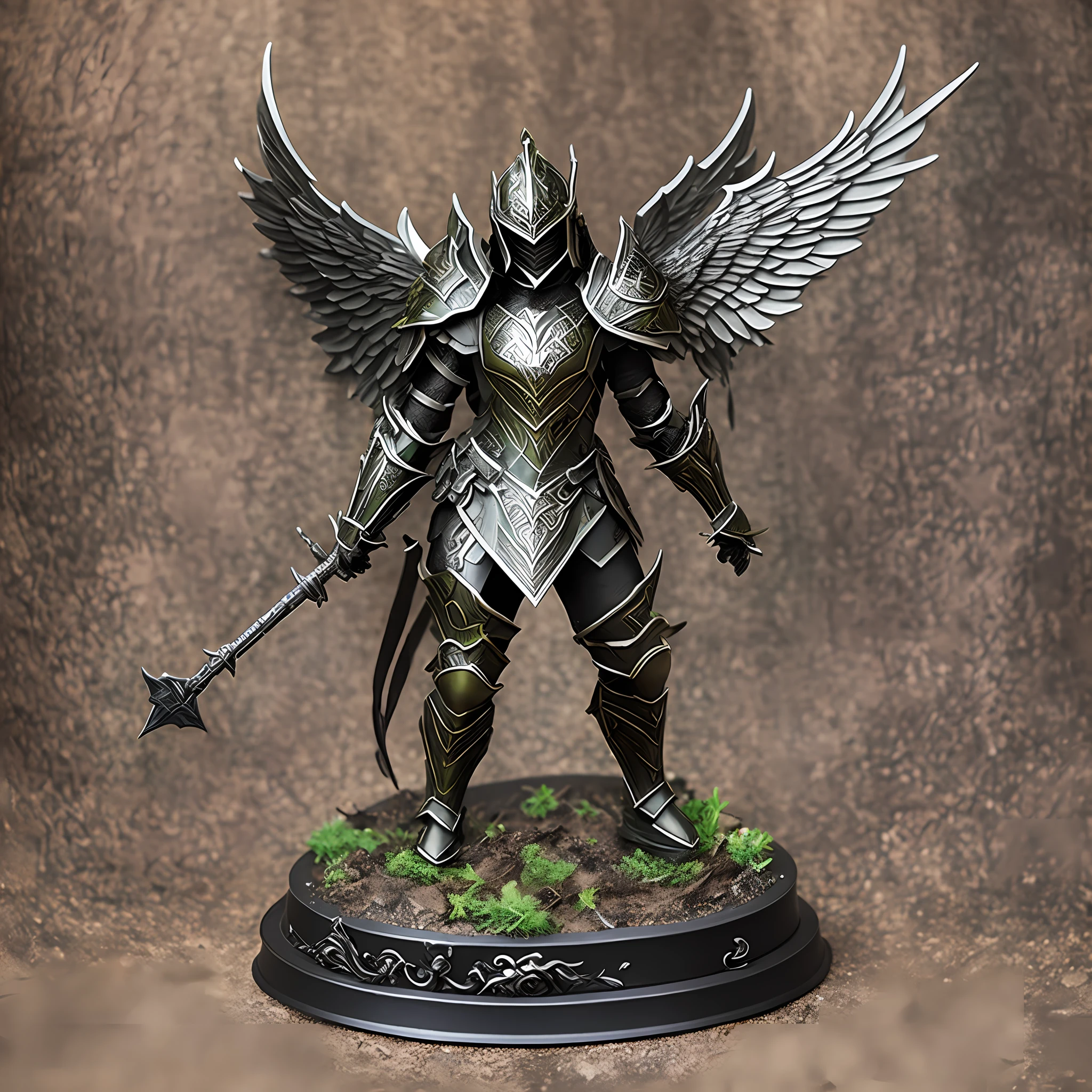 Dark angel armor statue porcelain steel glass,forest smoke distortion --auto --s2