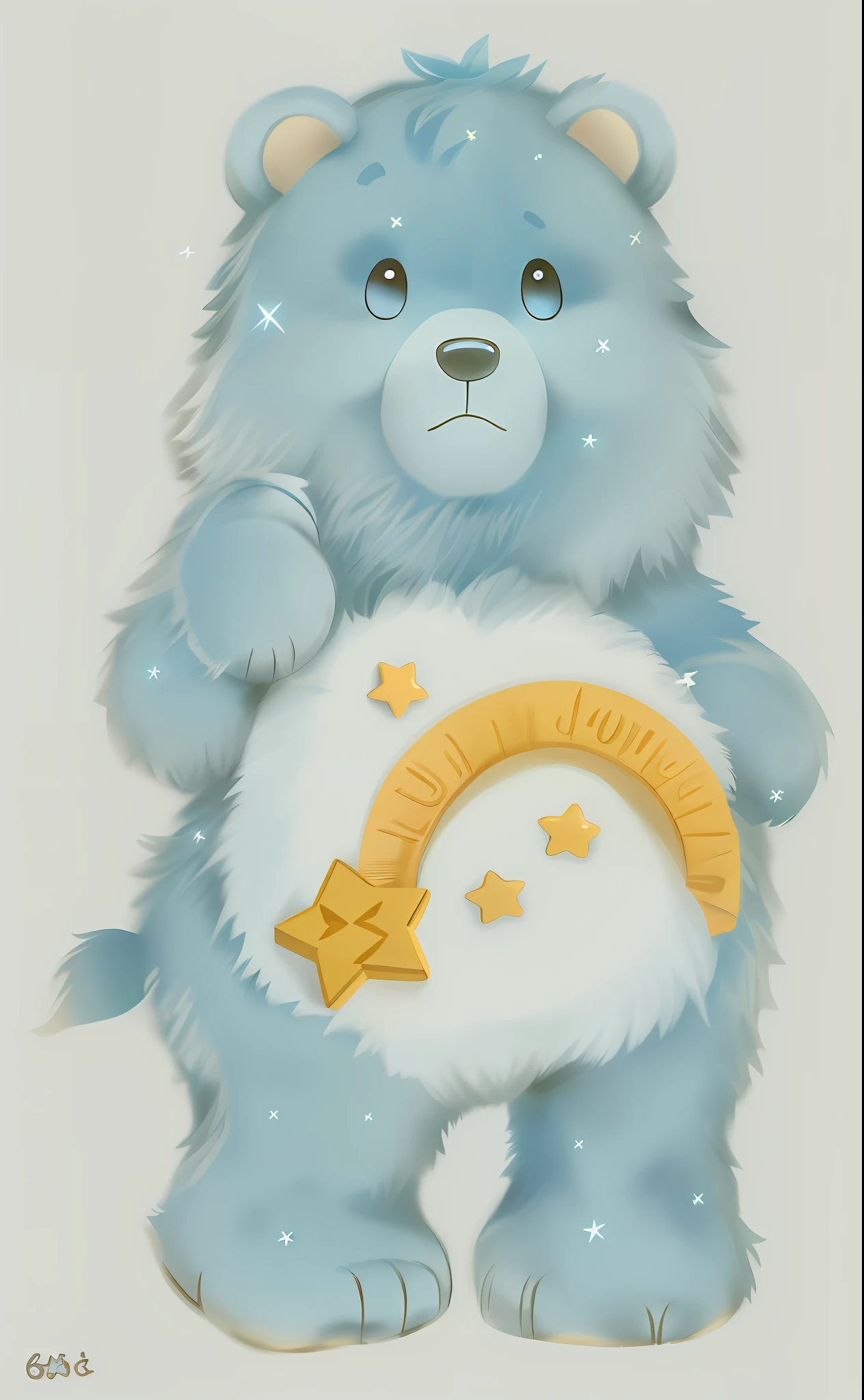 Light blue bear with shooting star design on belly.