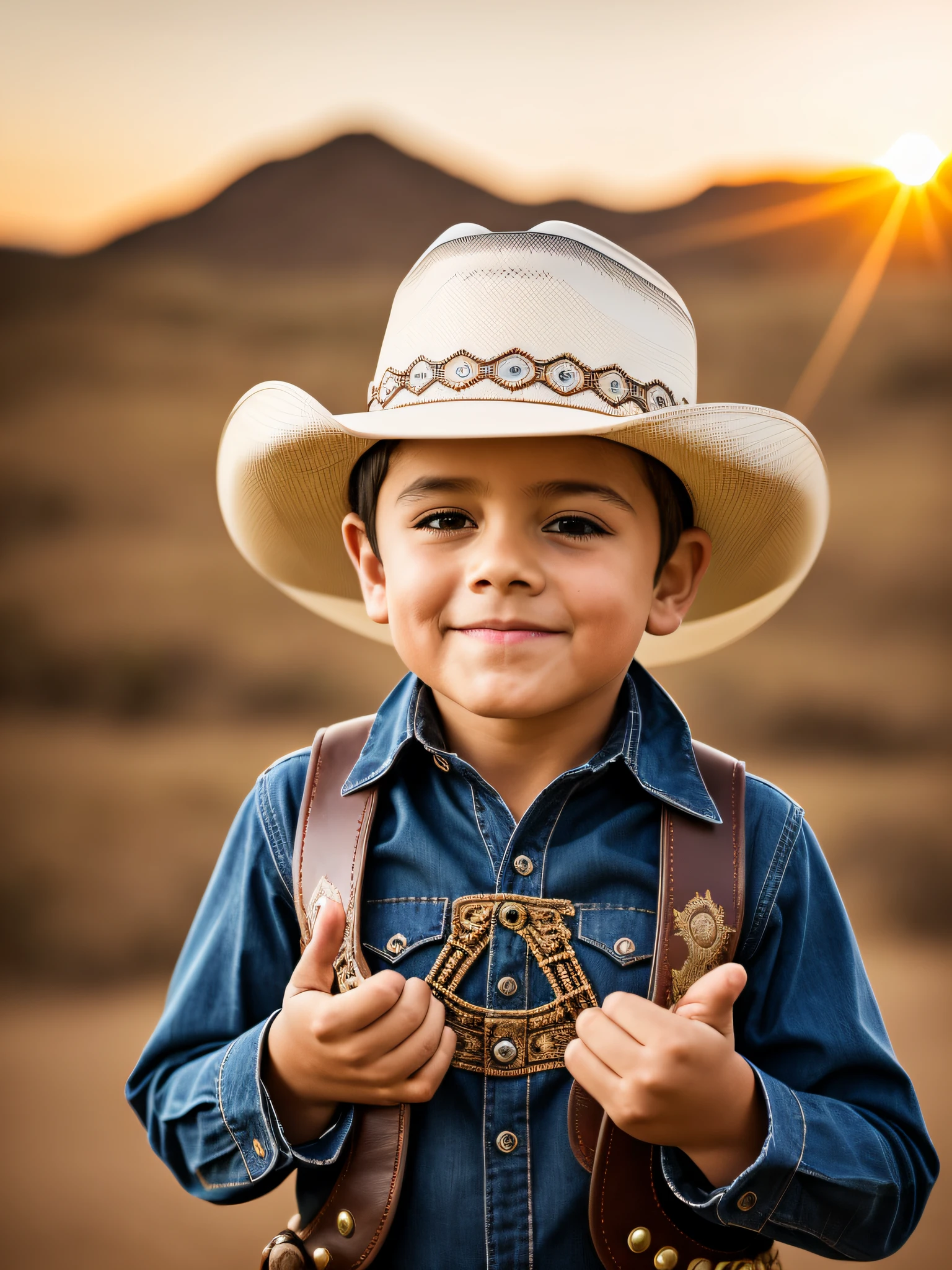 a 5  boy wearing cowboy clothes, cowboy hat, ultra realistic details, intricate, 4k