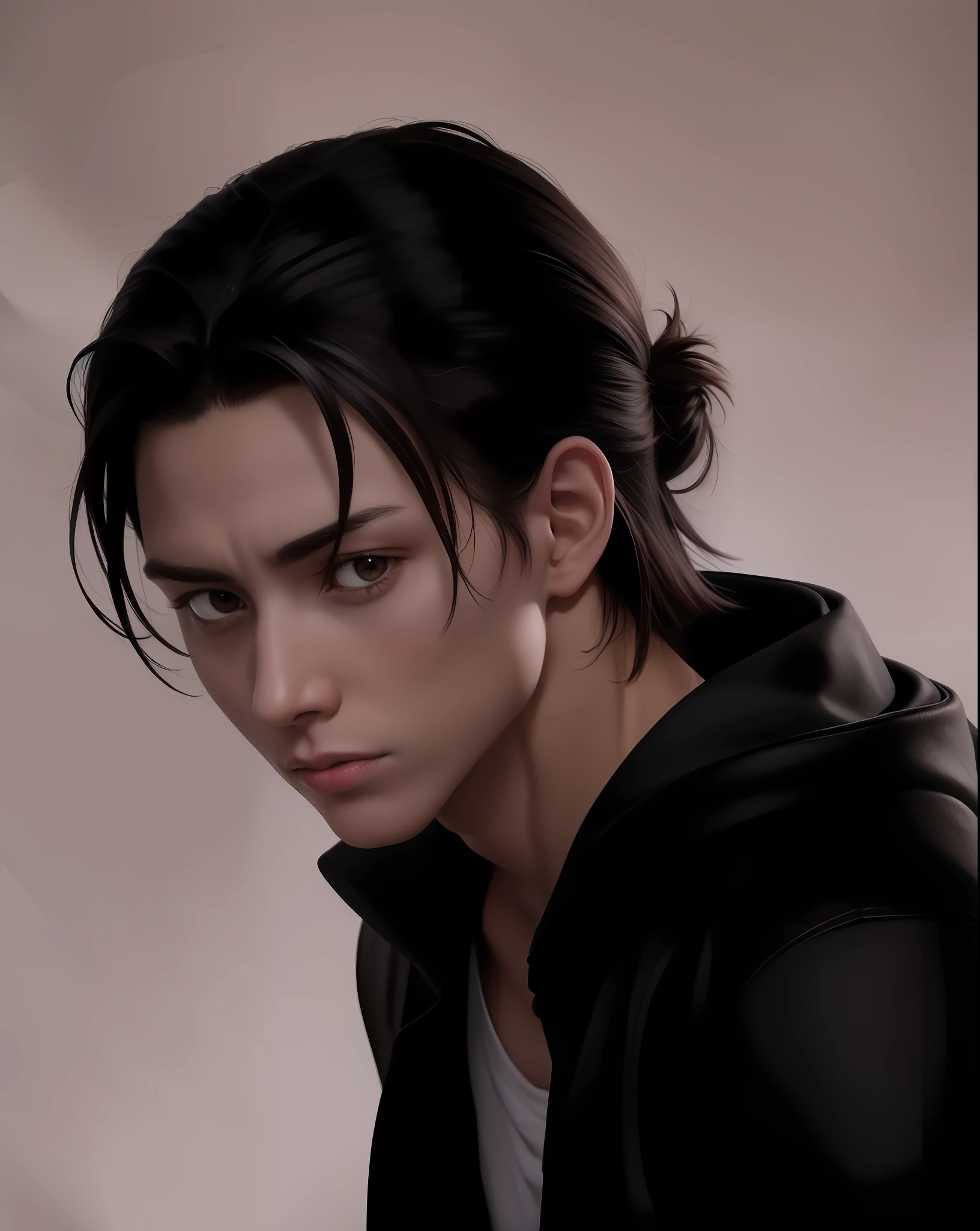 best quality, masterpiece, (realistic: 1.2), 1 man, Eren Jaeger, real life, live action, black jeans, black pants, brown hair, attack on Titan, fitness, fit body, slim body, high definition, high quality