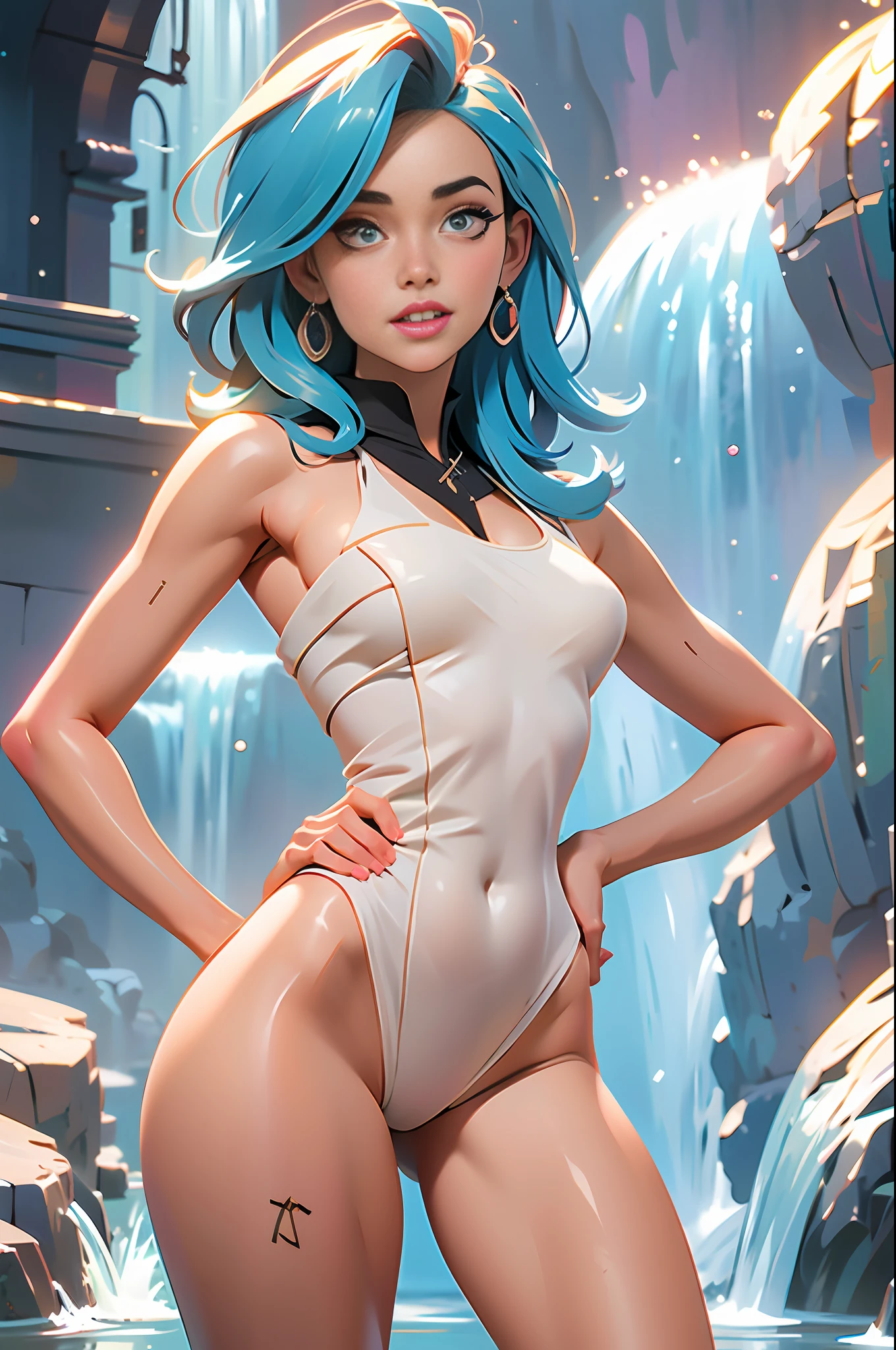 (((oaka_studio))), (high quality, best rendering), (beautiful girl, naughty anime girl), (bombshell, pin-up style), large breasts, transparent wet micro-bikini, yummy, shaved, perfect body, sculptural. fitness, mischievous smile, waterfall, almost naked, psychopath, crazy face, sexy pose, 2 piece clothing, pastel, centered, scale to fit dimensions, micro thong, micro bikini, camel toe
