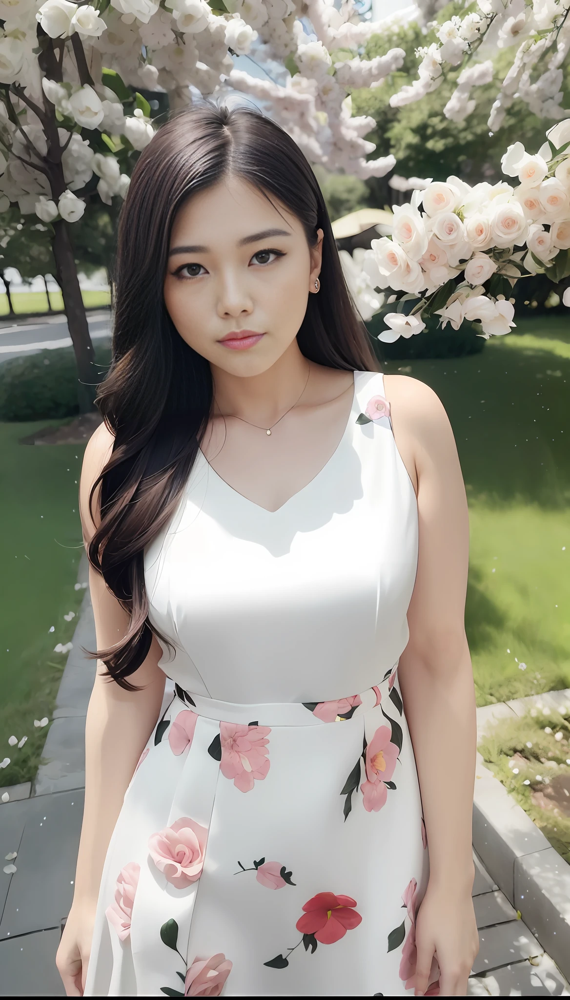 ((Best Quality, 8K, Masterpiece: 1.3)), (Flower Cap: 1.3), Focus: 1.2, Perfect Body Beauty: 1.4, Buttocks: 1.2, (Layered Haircut: 1.2)), (Dark Street: 1.3), Highly detailed face and skin texture, Full body, Fine eyes, Double eyelids, Oversized breasts, Whitened skin, Long hair, (Round face: 1.5), (Shorts: 1.6) Black suit