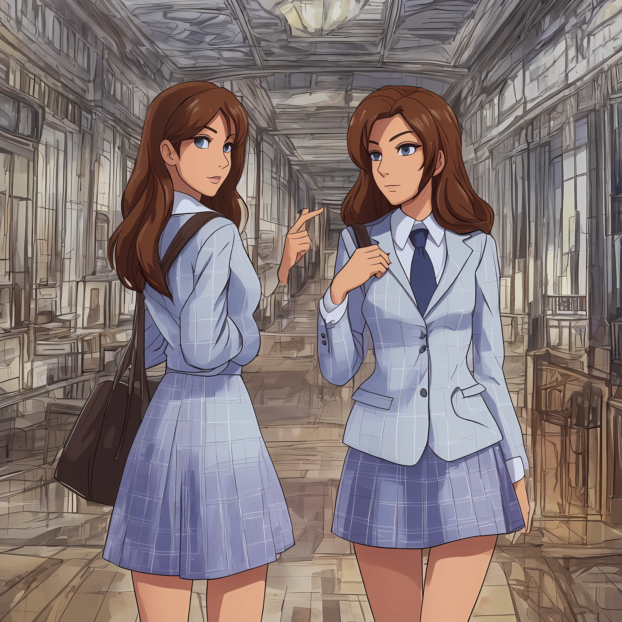 {{Mature female, caucasian}}, looking at viewer, hazel eyes, extremely detailed, medium breasts, brown hair, airport, flight attendant, uniform, blue blazer, necktie, blue skirt, medium skirt, pencil skirt, blue high heels, happy, best quality, high quality, extremely detailed anime screencap, {{{{crowded, multiple girls, thousands of sisters, millions of sisters,billions of sisters, clone, doppelganger, matching outfit, matching hairstyle}}}}, full body