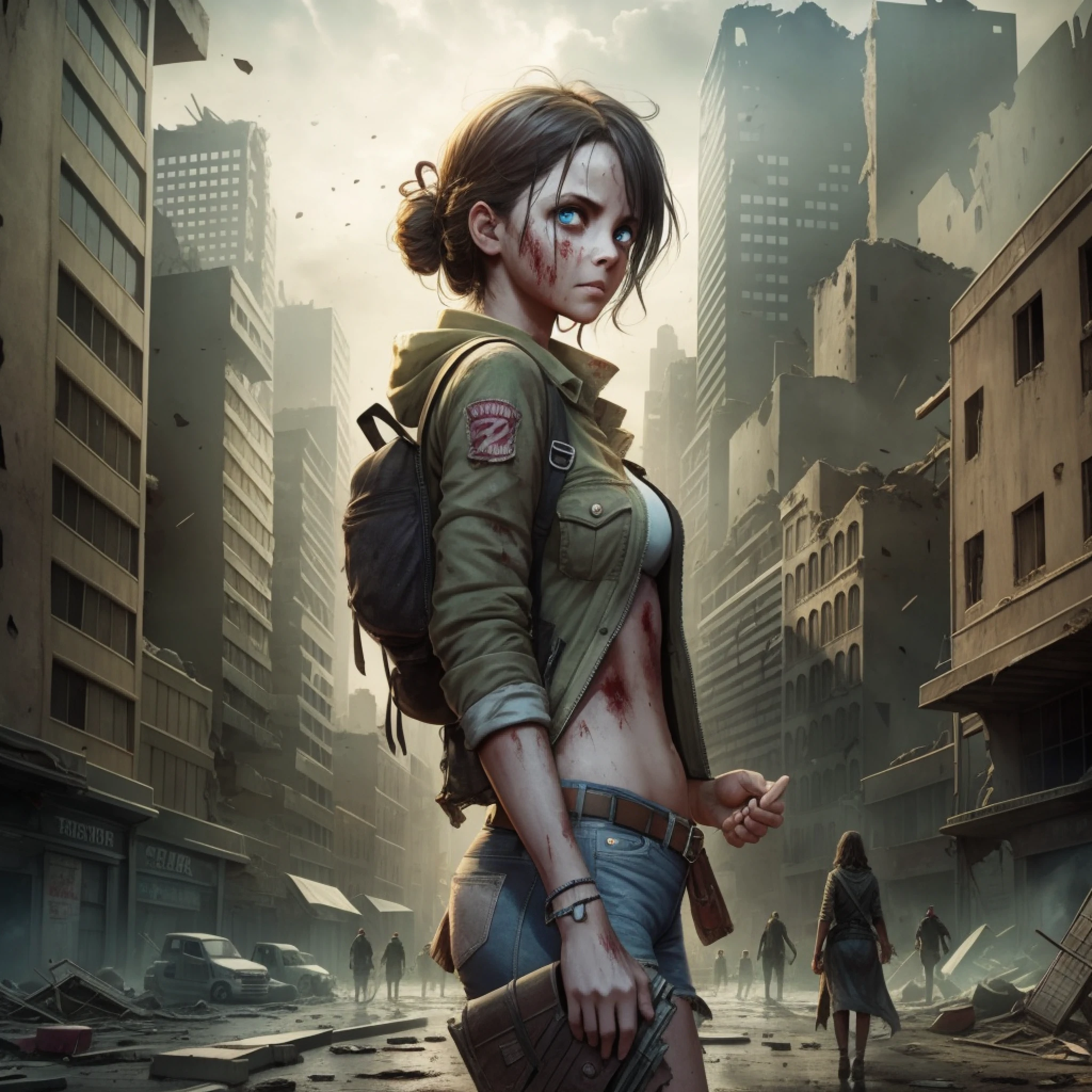 A city in ruins, devastated, at night, dirty, poor, destroyed without light, with zombies --auto --s2