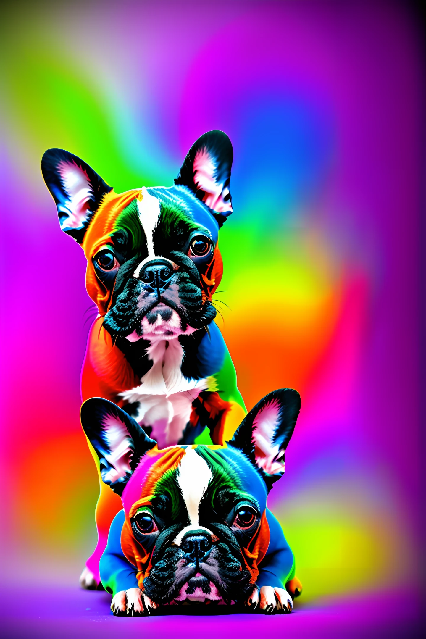 French psychedelic bulldog and blooming colors