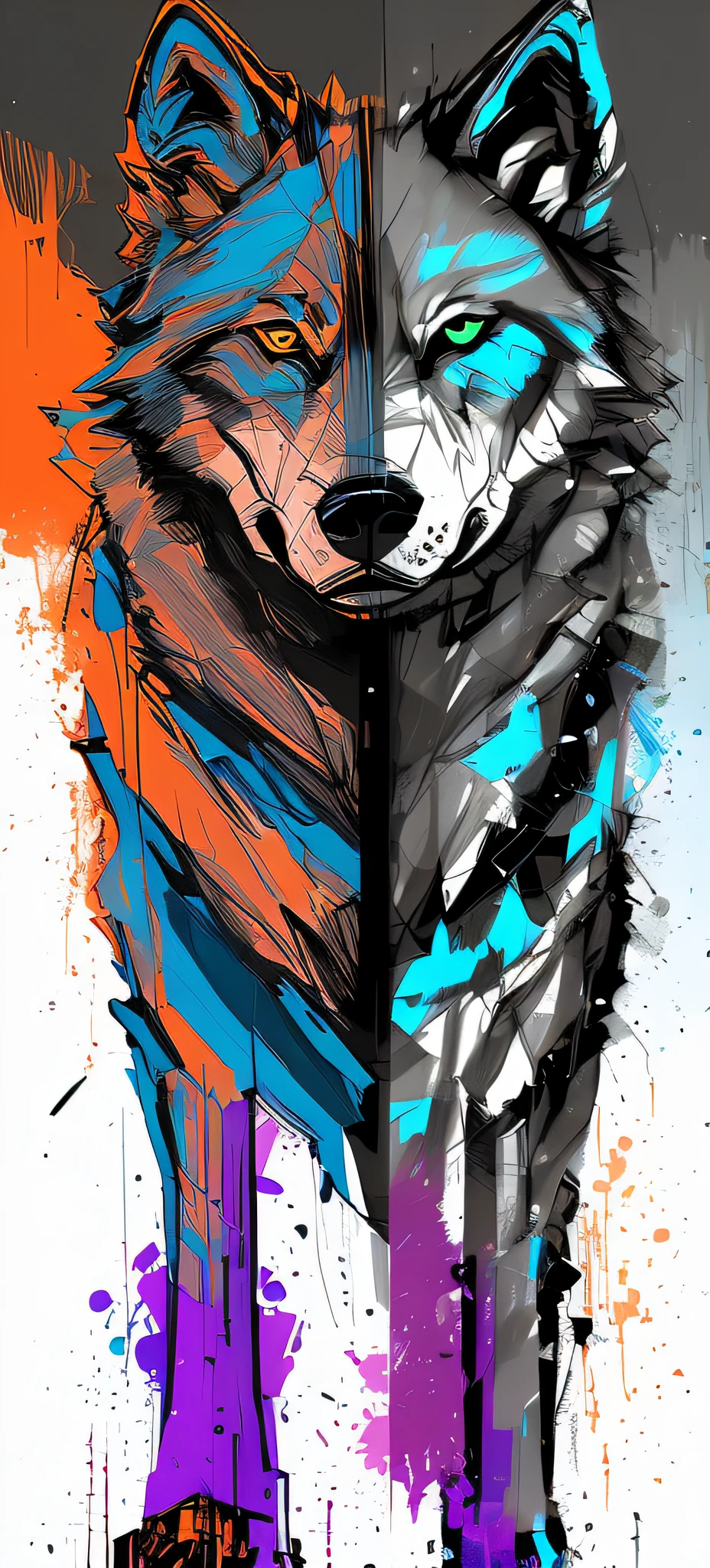 (samdoesarts:1.3), nvinkpunk, steel and ice, dystopian iron punk, flurry, particles, techno-organic (wolf:1.3) horrifying mutation, portrait, back lighting, abstract, painting, painted by famous artist, aethereal, liquid, abstract, masterpiece, highly detailed, best quality, highest quality, realistic lighting, hyperdetailed, hyperrealism, limited pallete flat color