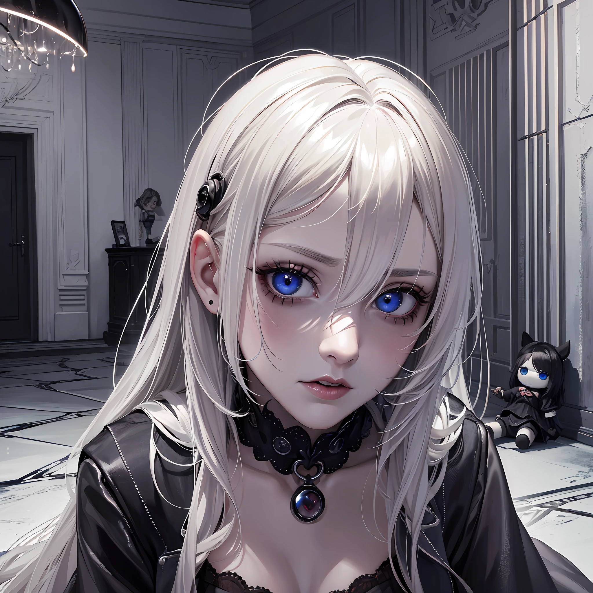 (best quality), (top quality), (8k), (masterpiece), (dark), (full body), (melancholy), (sadness), (agony), (terror), (horror), (dark), (black and white), (realistic photo), (real photo), (real doll), (real doll), (realistic doll), zombie ventriloquist doll, bloodstained, broken skin, white light blonde hair, white colored eyes, being controlled in a room of dark and terrifying toys. --auto --s2