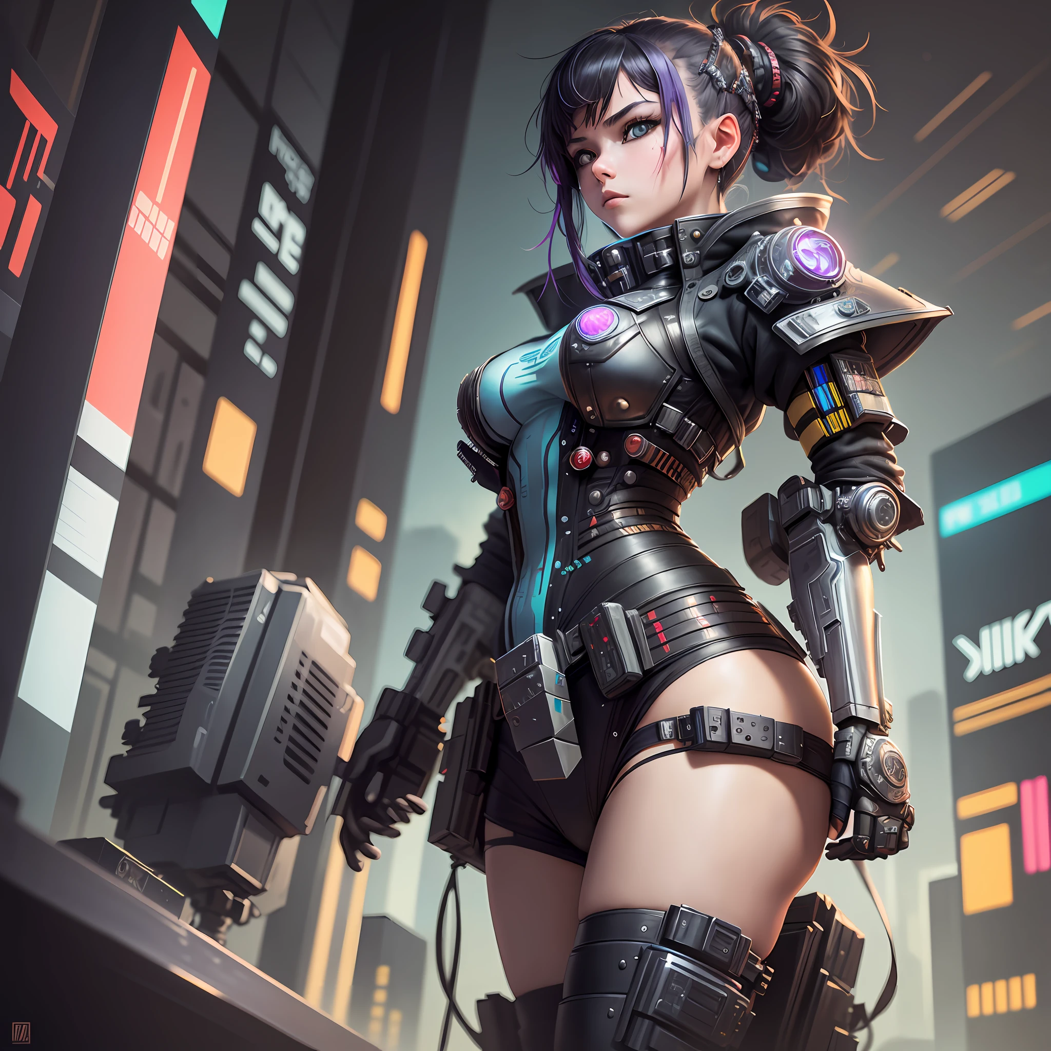 a girl wearing a costume with a gun, intricate cyberpunk armor, cyberpunk samurai, dystopian scifi equipment, cyberpunk armor, cyberpunk costume, cyberpunk soldier, intricate killer mecha armor, cyberpunk costume, ornate cyberpunk armor
