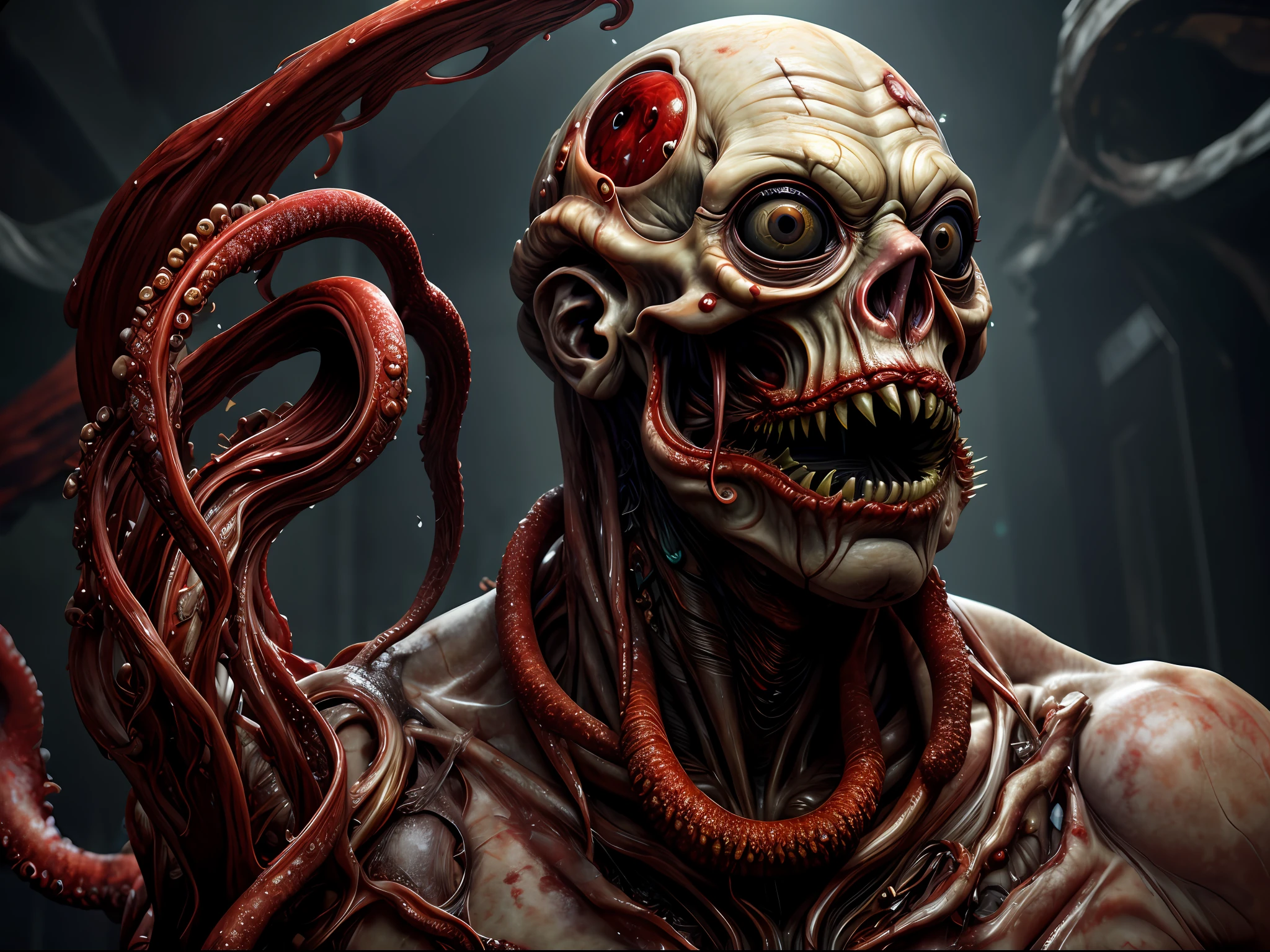 masterpiece,best quality, ultra detailed,highres,high-resolution,4k,4k portrait,8k,8k portrait,unity 8k wallpaper,extremely detailed CG,unity 8k wallpaper,realistic,RAW photo,real person, portrait photography,photorealistic,poop monster
close-up portrait,
 disgusting body horror creature, reelhorror, blood,  humanoid,  tentacles,  creature, monster,  dismembered,