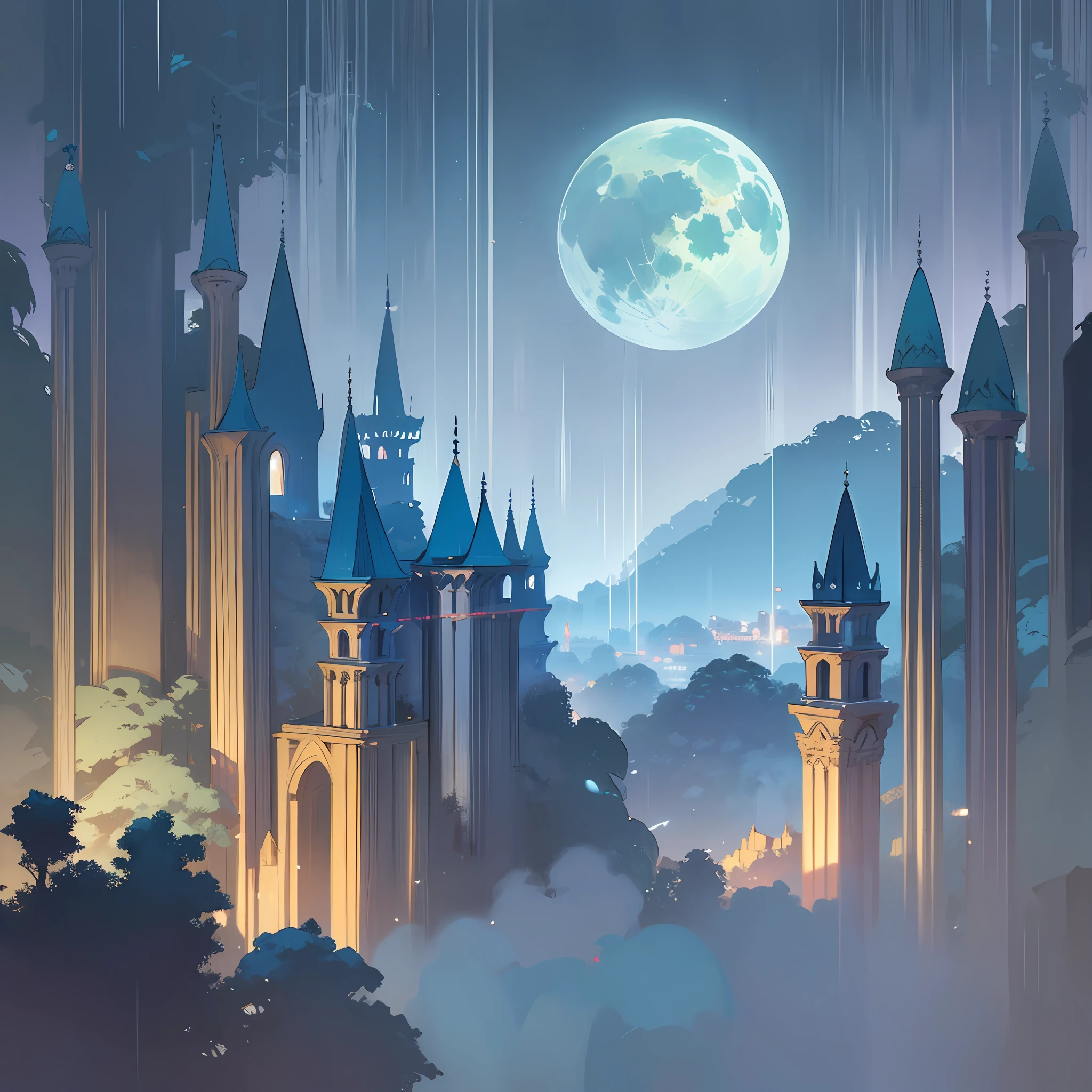An elven city in a forest with Greek architecture, magical atmosphere in soft moonlight, ultra-clear detail, high definition, digital painting --auto --s2