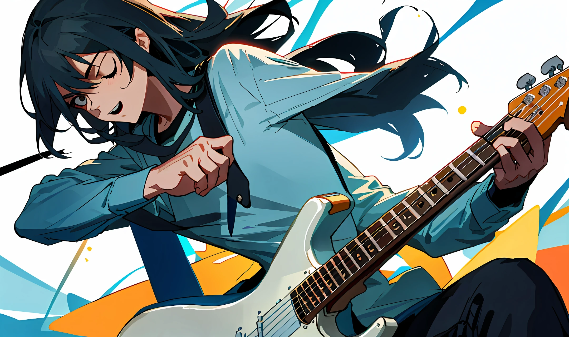 Jesus playing blues in a stratocaster guitar