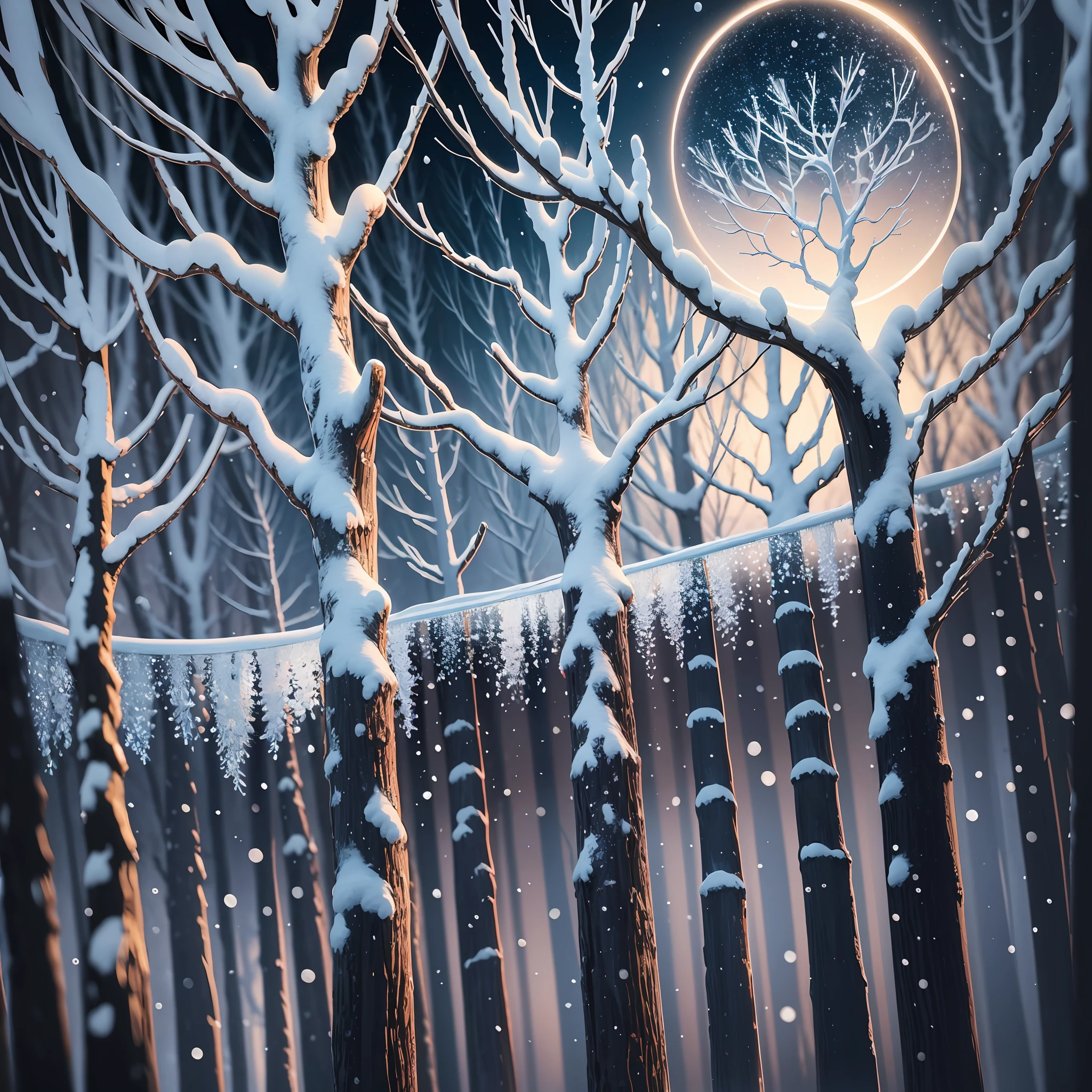https://s.mj.run/wA1S3SCQ2h4 A night painting of an snow abstract ethereal semi - transparent frosted trees impressive skies --q 5 --c 100 --s 1000 --ar 3:2 --auto --s2