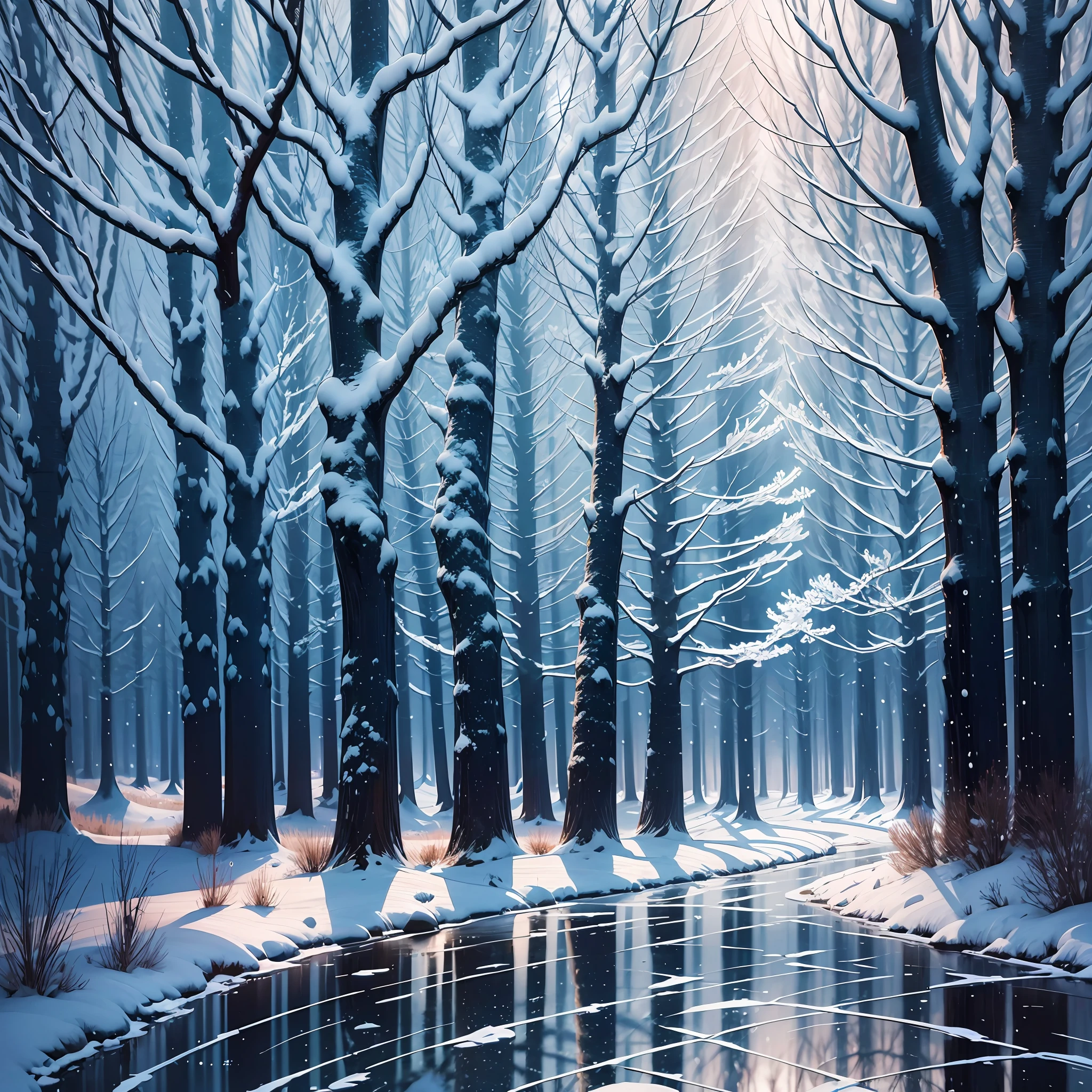 https://s.mj.run/wA1S3SCQ2h4 A night painting of an snow abstract ethereal semi - transparent frosted trees impressive skies --q 5 --c 100 --s 1000 --ar 3:2 --auto --s2