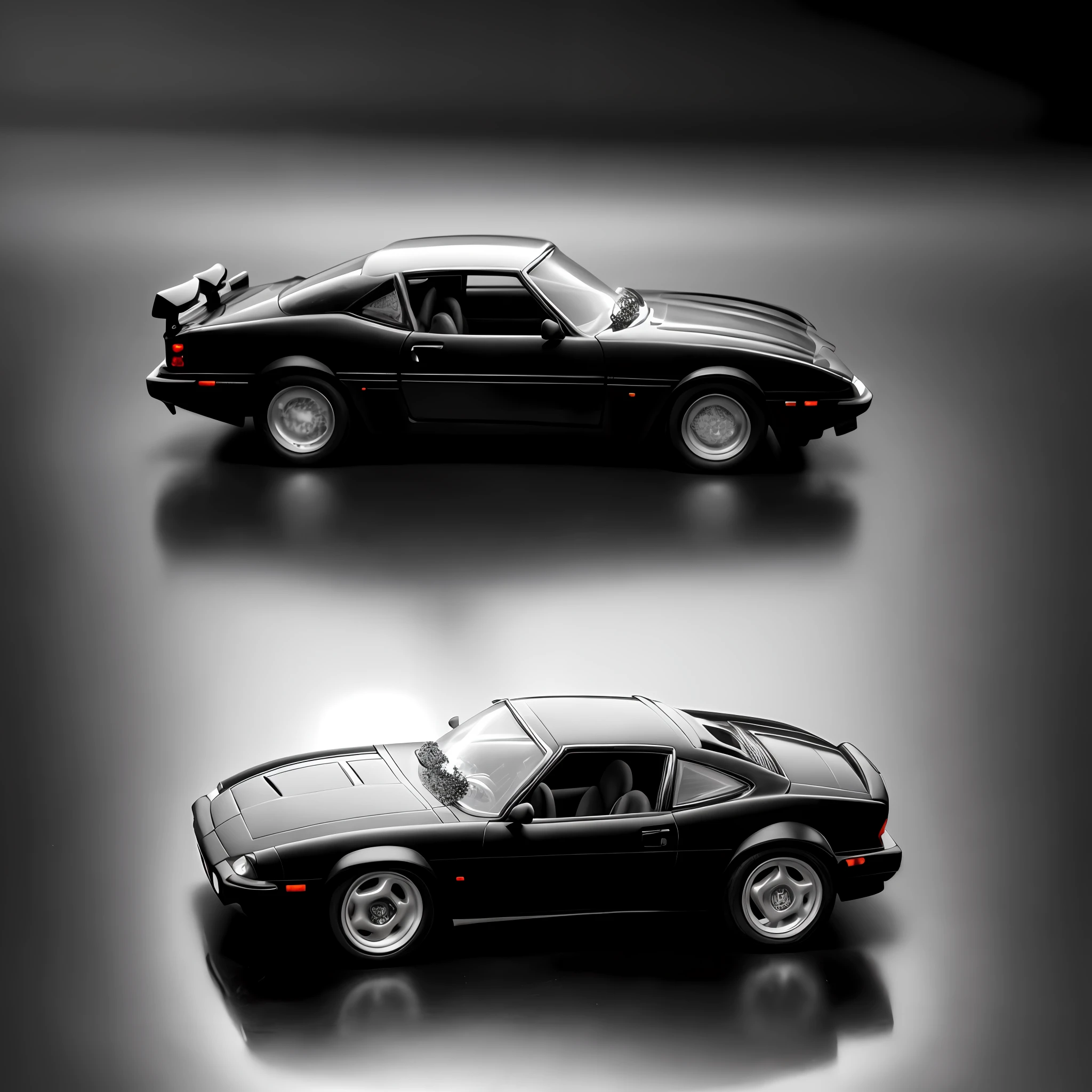 twenty year old car antracit  statue, High detail RAW color art, animation, black marble material of a car, high angle, neutral dark background, (((ultra detailed elegant))), magical atmosphere,(focus on front of car), (intricately detailed, fine details, hyper detailed), raytracing, subsurface scattering, diffused soft lighting, shallow depth of fieldsharp focus bokeh