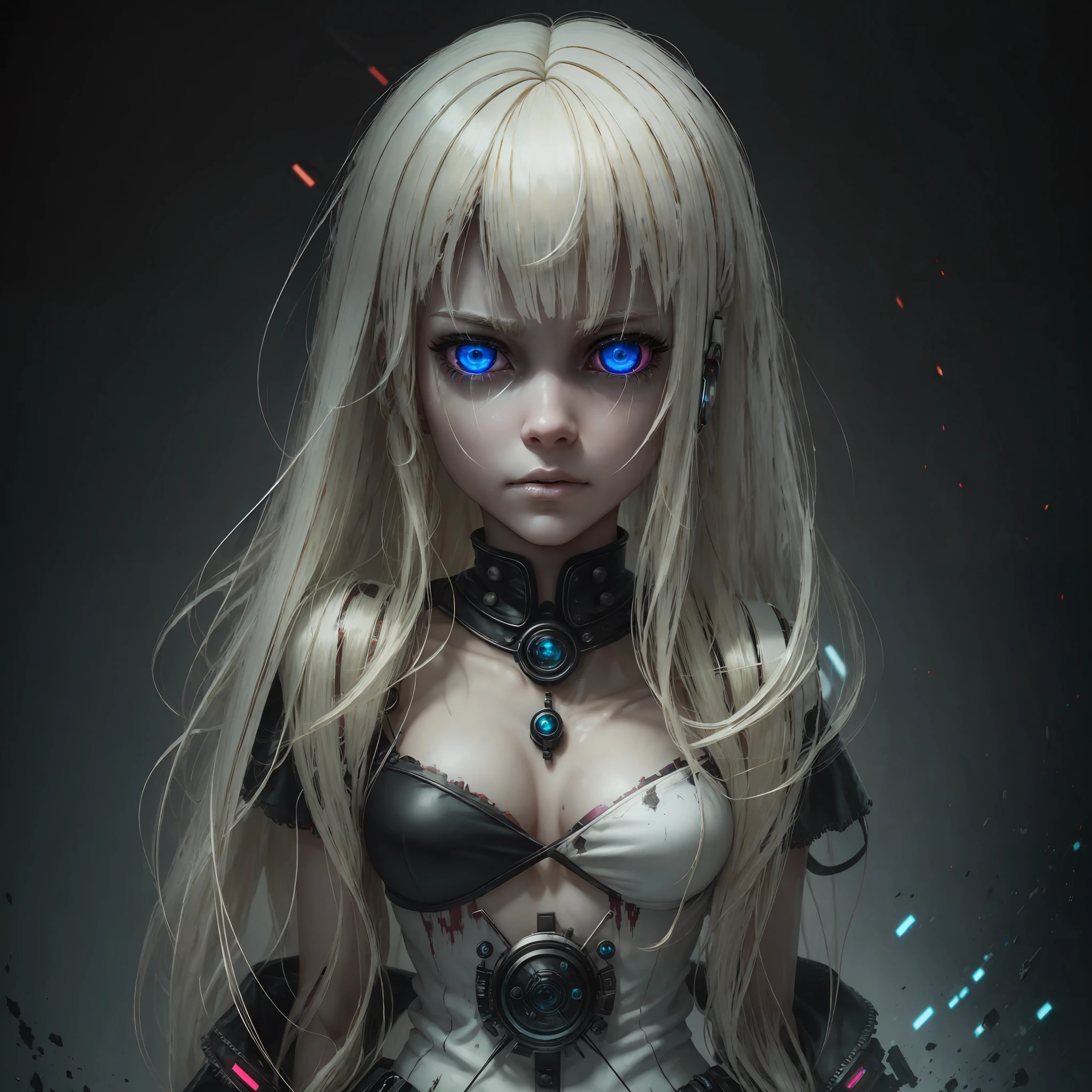 (best quality), (top quality), (8k), (3d), (masterpiece), (dark), (whole body), (melancholy), (sadness), (agony), (terror), (horror), (psychedelic), (cyberpunk), (dark), (bright colors), (vibrant colors), (neon), (neon colors), (realistic photo), (real photo), (real doll), (real doll), (realistic doll), ventriloquist doll, full body, realistic, bloodstained, broken skin, white light blonde hair, white colored eyes, being controlled in a post world dark and terrifying apocalyptic --auto --s2