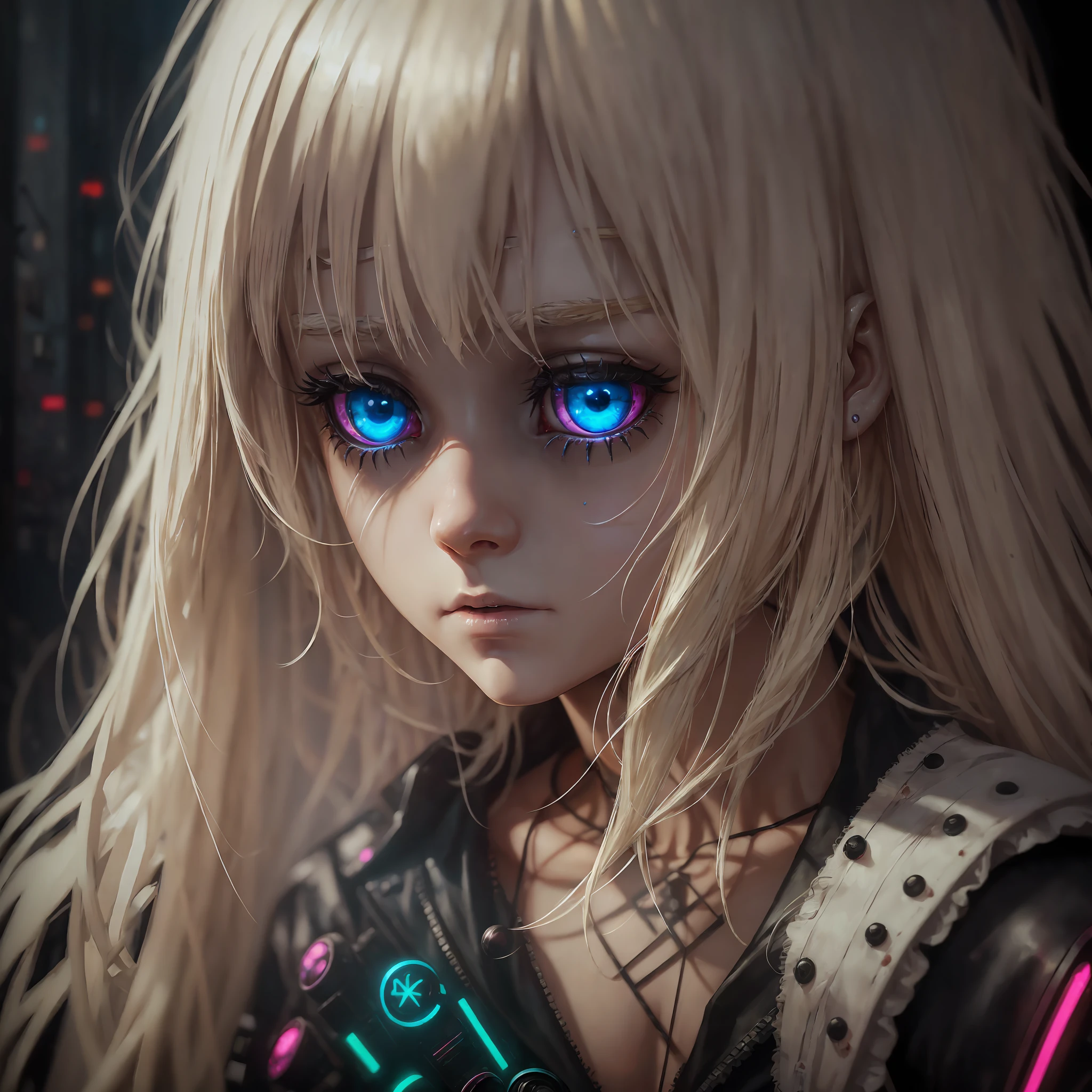 (best quality), (top quality), (8k), (3d), (masterpiece), (dark), (full body), (melancholy), (sadness), (agony), (terror), (horror), (psychedelic), (cyberpunk), (dark), (bright colors), (vibrant colors), (neon), (neon colors), (realistic photo), (real photo), (real doll), (real doll), (realistic doll), ventriloquist's doll, dirty with blood, broken skin, white light blonde hair, white eyes, being controlled in a dark post-apocalyptic world and terrifying. --auto --s2