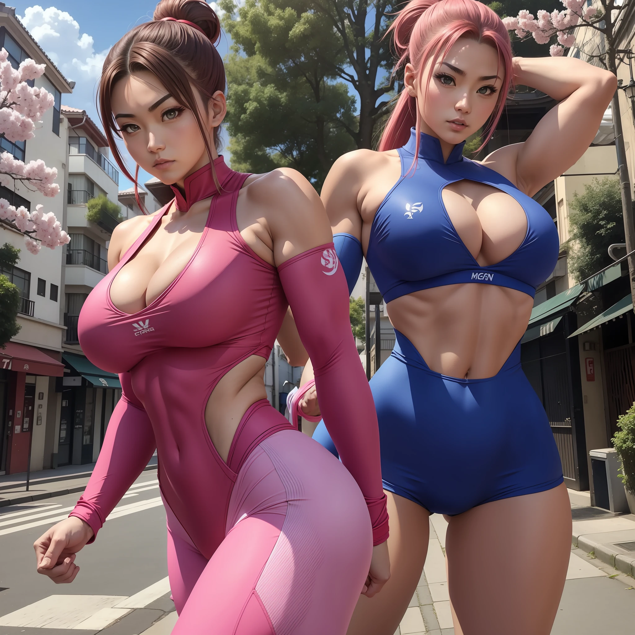 Street Fighter Sakura, perfect body, tight clothes, perfect body and face, chic body, outdoors