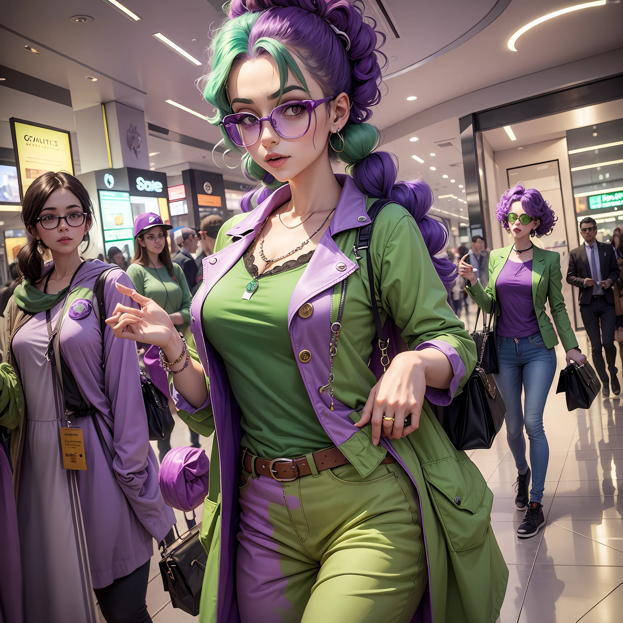 Green clothes clown and purple glasses at the mall --auto --s2