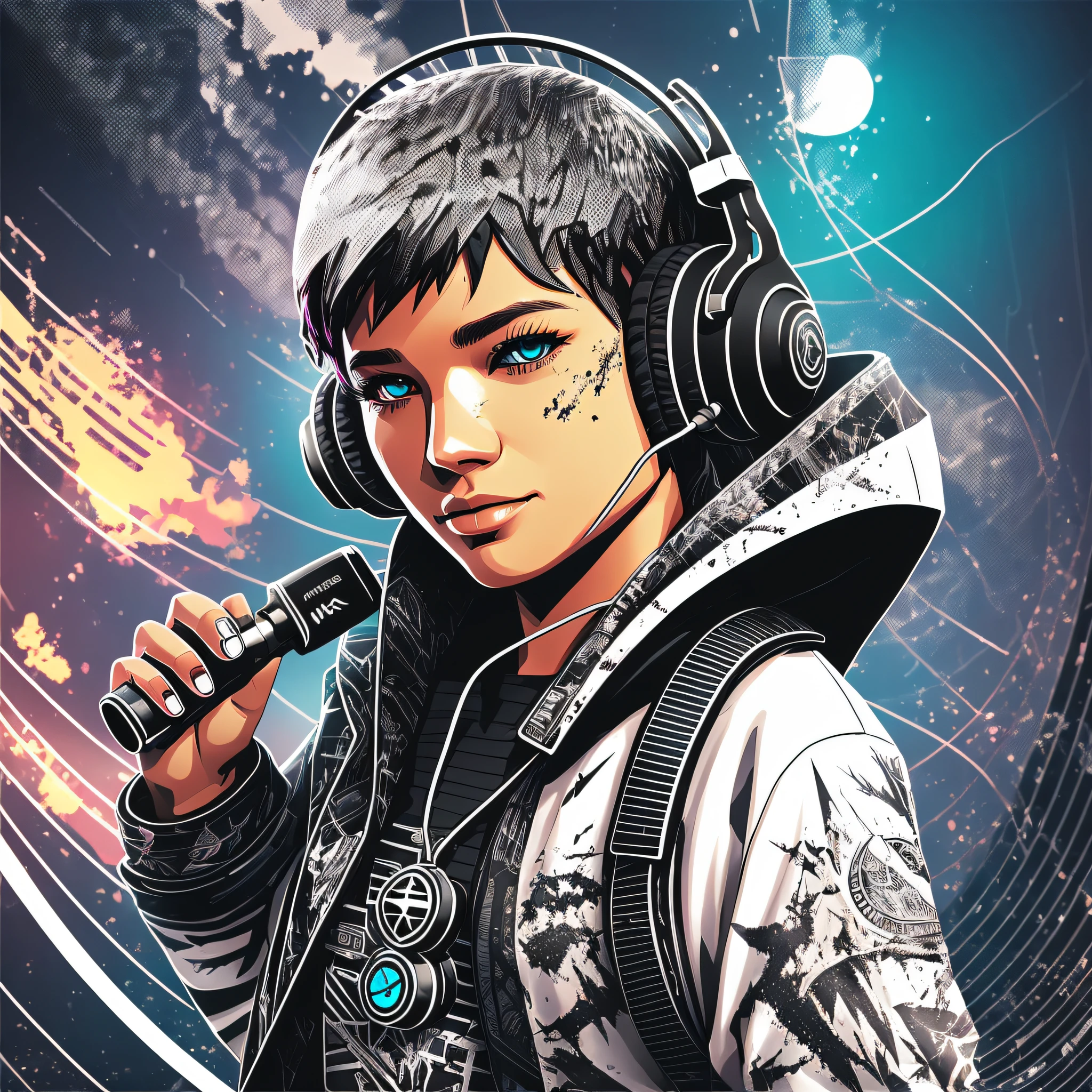 (nvinkpunk:1.2) (snthwve style:0.8) white shark dj, earphone,anthro, lightwave, sunset, intricate, highly detailed --auto --s2