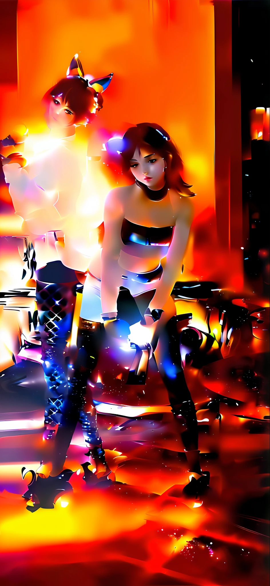 full body shot photo of the most beautiful artwork in the world featuring a modern female girl, sexy, ((big eyes)), (((futuristic tokyo))), ((neon lights)), night, slow motion, reflections, orange raincoat, intricate detail, nostalgia, (((high heels))), (long legs), ((leather leggings)) heart professional majestic oil painting by Ed Blinkey, Atey Ghailan, Studio Ghibli, by Jeremy Mann, Greg Manchess, Antonio Moro, trending on ArtStation, trending on CGSociety, Intricate, High Detail, Sharp focus, dramatic, photorealistic painting art by midjourney and greg rutkowski