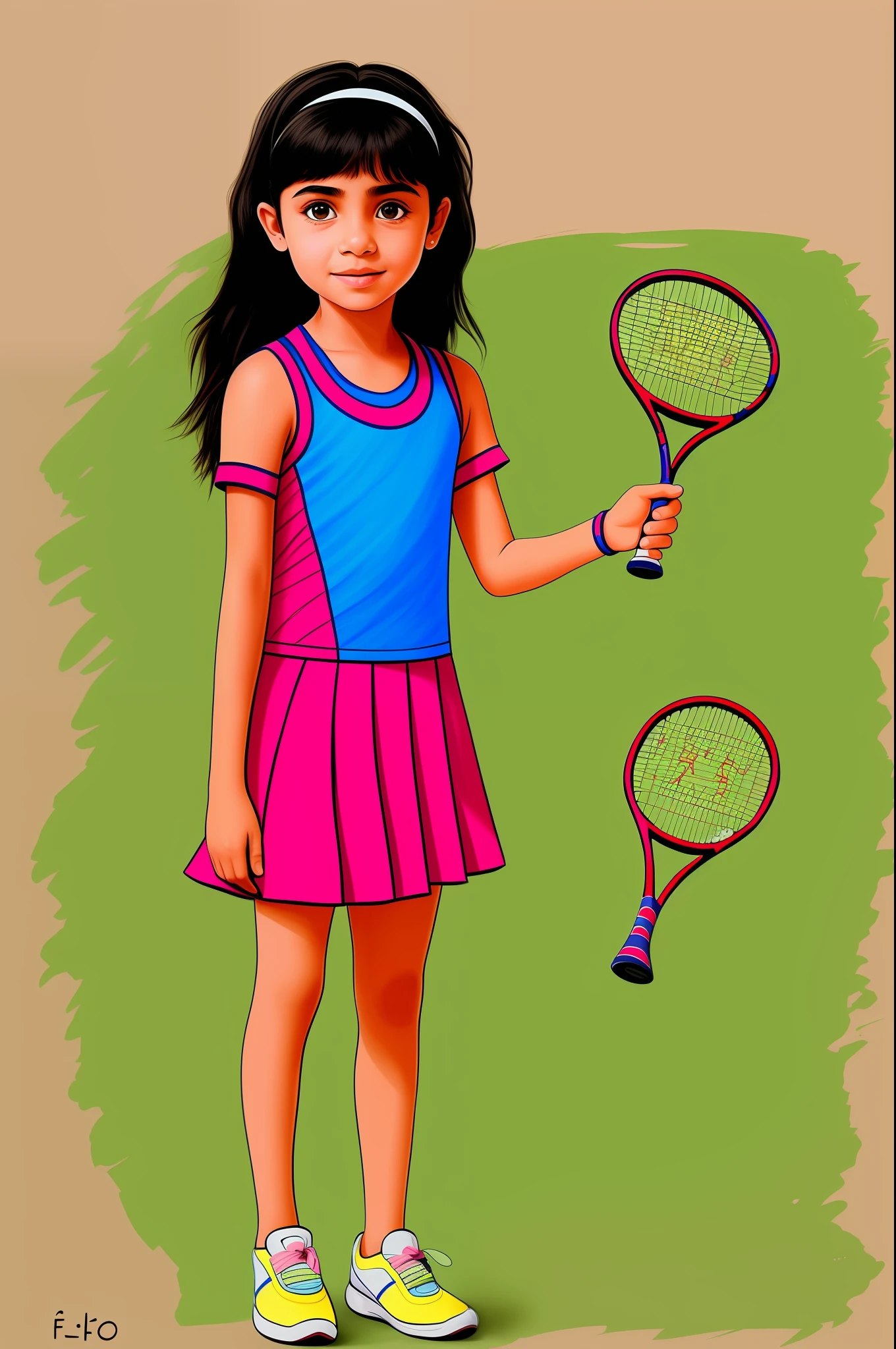 a child's drawing of a girl holding a tennis racket by Fathi Hassan, behance, lyco art, childs drawing, egyptian art, artwork