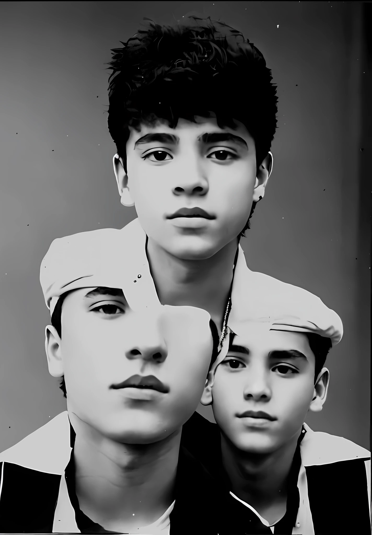 Arafed black and white photo of a boy with a short haircut, around 1 s old, with 13 yea old photo, portrait of a boy of 1 5 years - in 5, taken in the late 1980s, Tommy 1 6 years old, portra1 5 - year - old boy, Jose Miguel Roman French anime