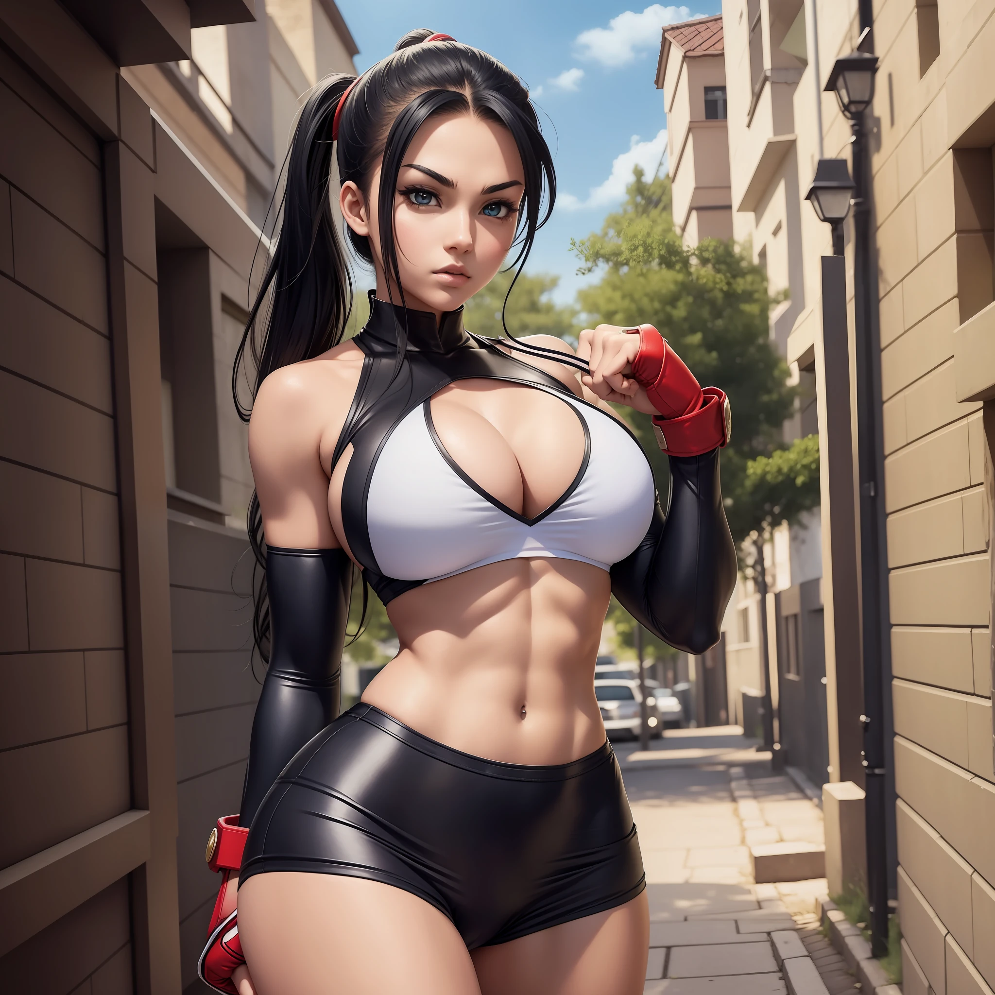 Street Fighter Girls Character, perfect body, tight clothes, perfect body and face, chic body, outdoors