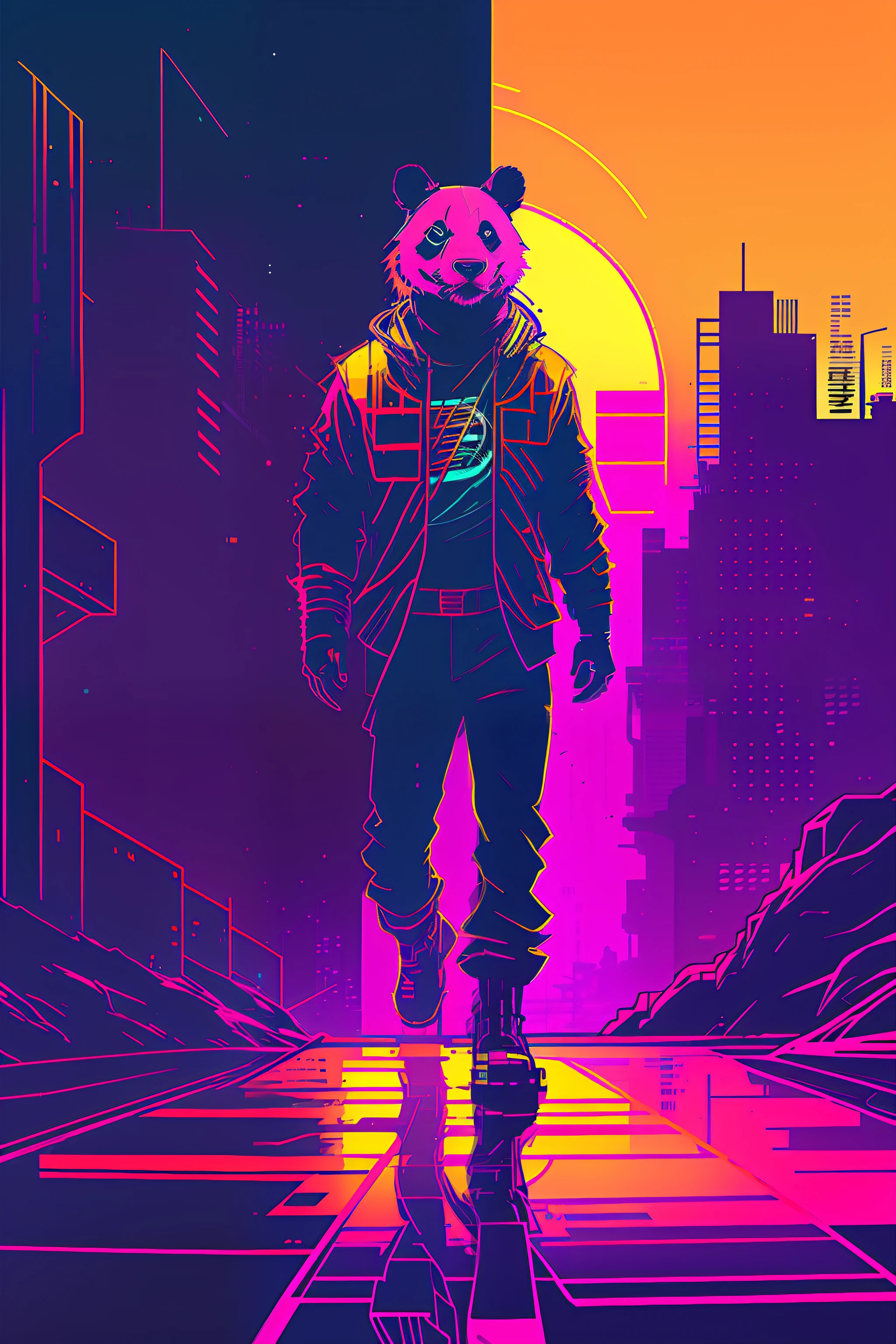 (nvinkpunk:1.2) (snthwve style:0.8) panda, bamboo, anthro, lightwave, sunset, intricate, highly detailed