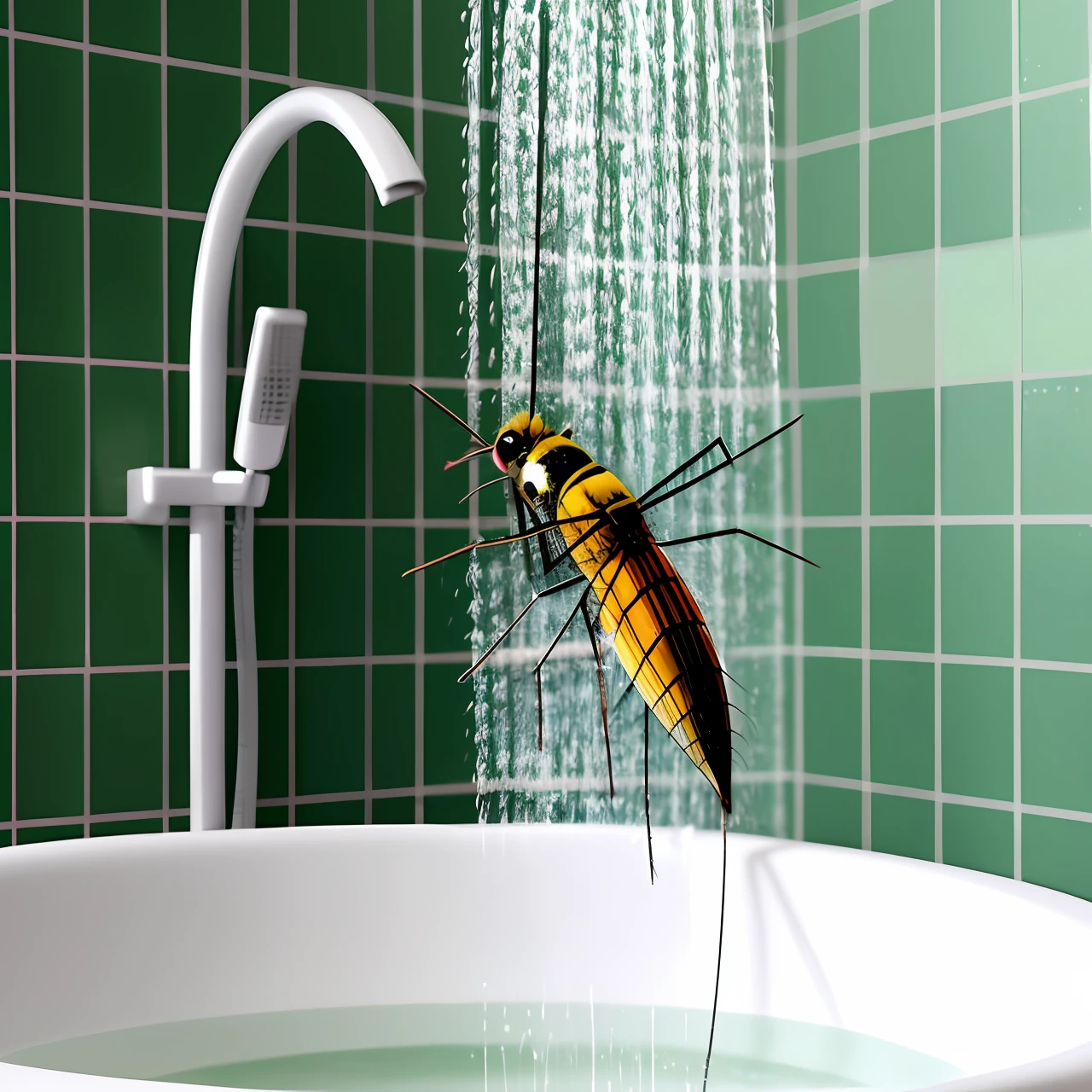 Mosquito bathing in shower