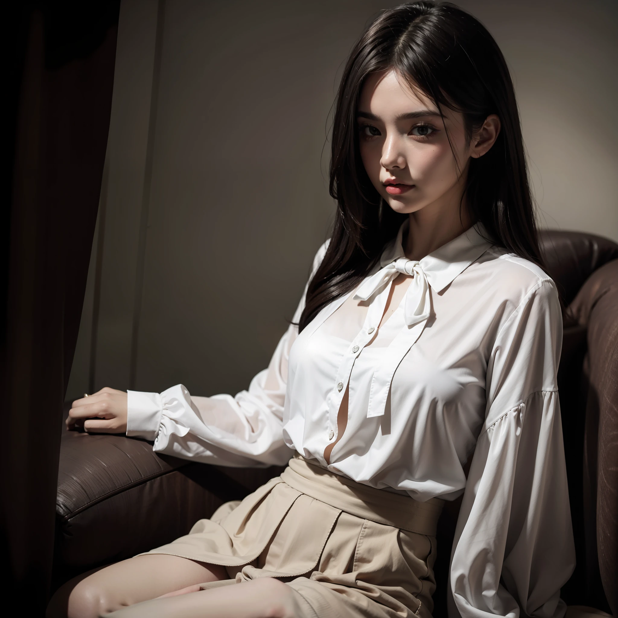 1girl, blouse, in the dark