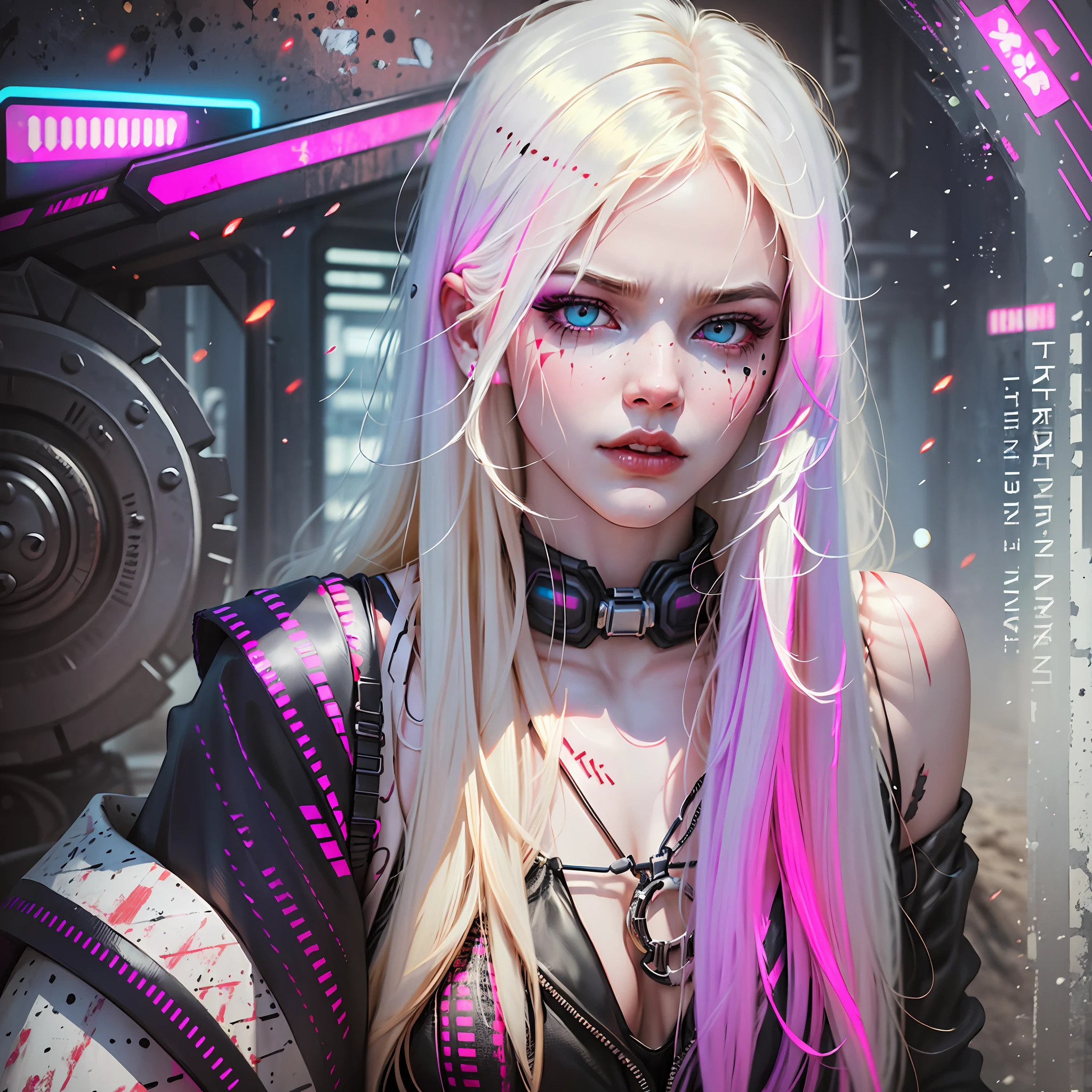 (best quality), (top quality), (8k), (3d), (masterpiece), (dark), (full body), (melancholy), (sadness), (agony), (terror), (horror), (psychedelic), (cyberpunk), (dark), (bright colors), (vibrant colors), (neon), (neon colors), (realistic photo), (real photo), (real woman), (real woman), (realistic woman), real woman, full body, cyberpunk, bloodstained, white light blonde hair, white eyes, in a sandy desert,  Mad Max, dark and terrifying. --auto --s2
