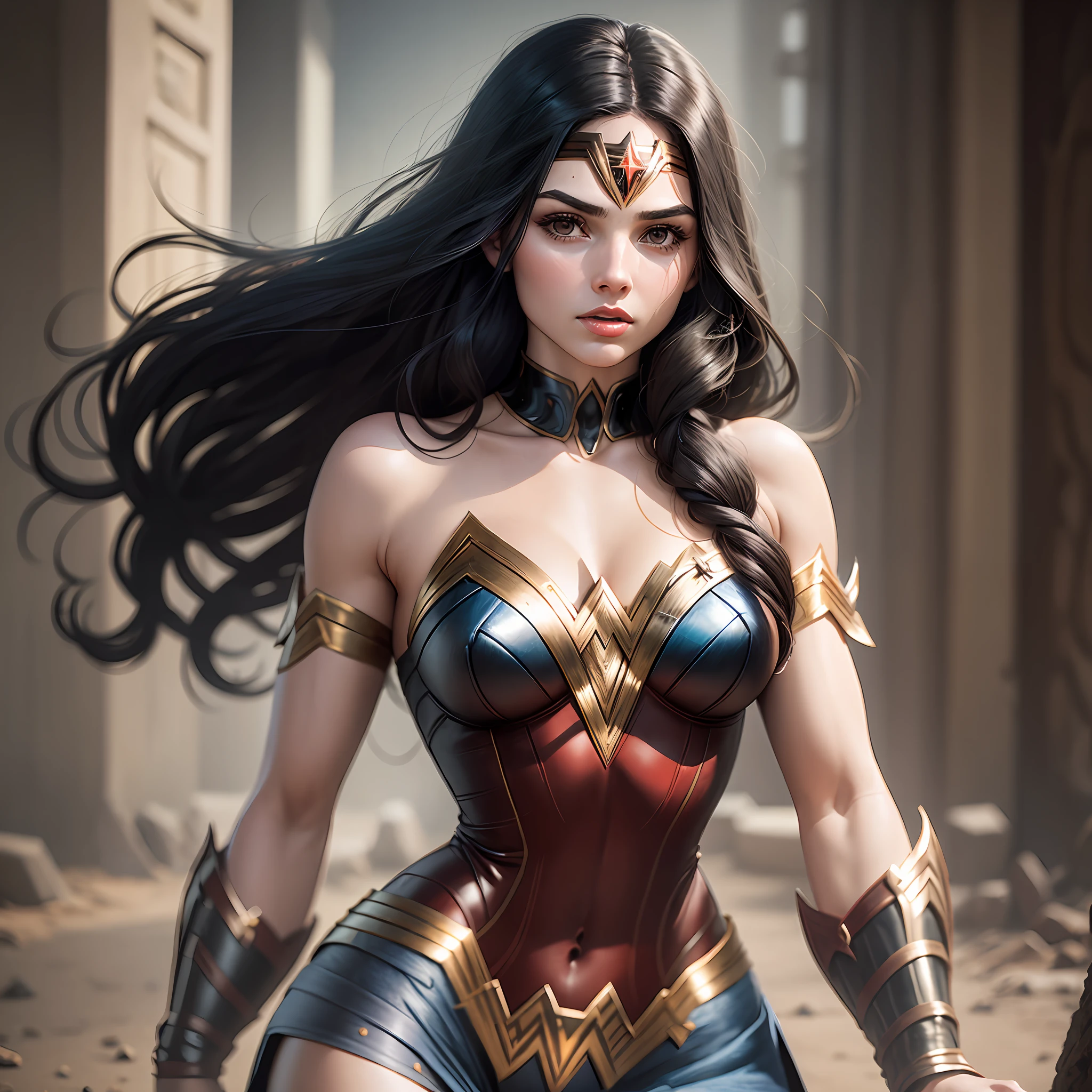 White woman with long black hair as wonder woman young 20 years full body --auto --s2