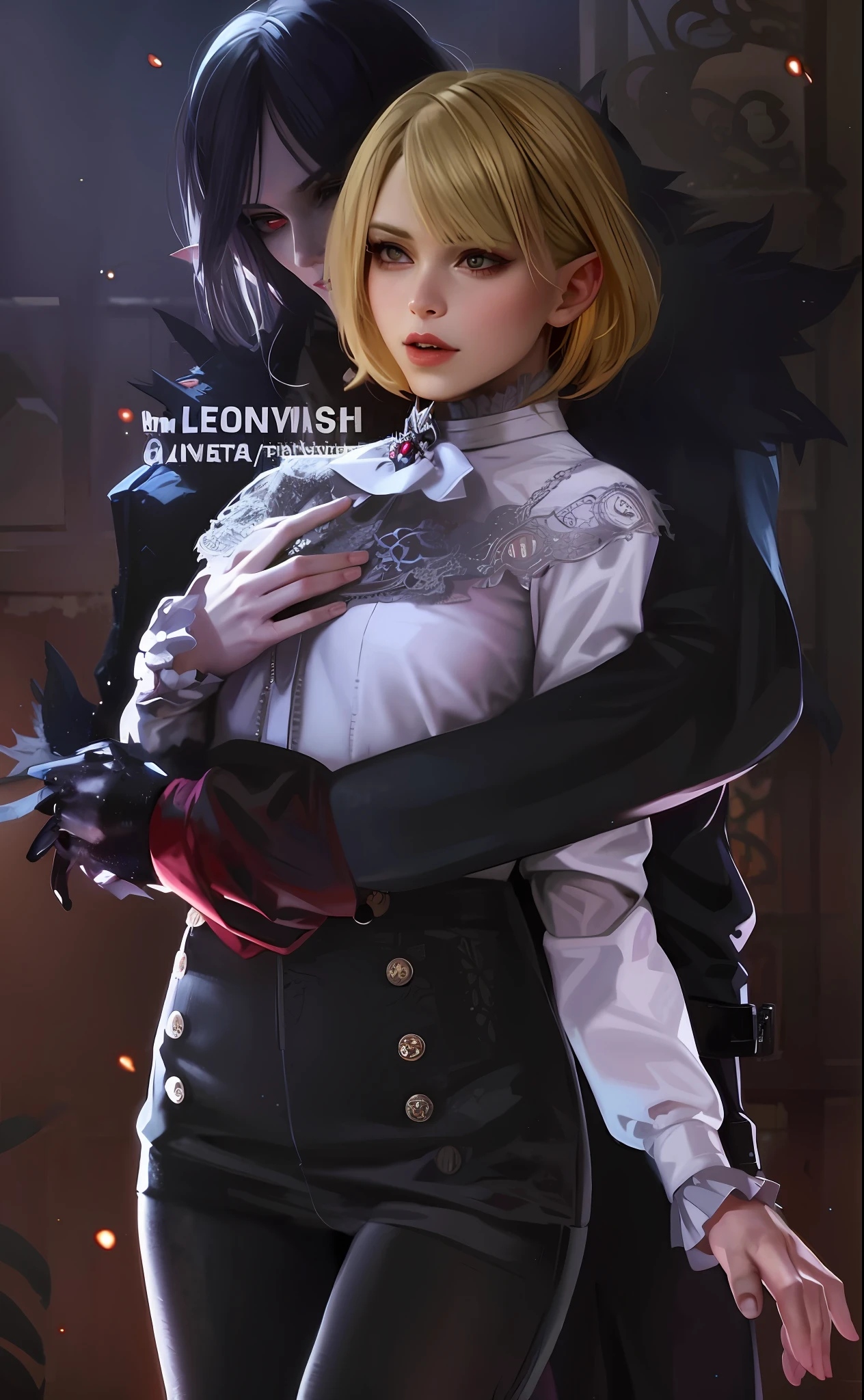 a close up of a person holding a woman in a costume, 2 b, 2b, johan liebert mixed with alucard, v from devil may cry as an elf, female protagonist 👀 :8, inspired by Leng Mei, from girls frontline, 🌺 cgsociety, inspired by Leon Chwistek, highly detailed exquisite fanart, inspired by Li Chevalier --auto --s2