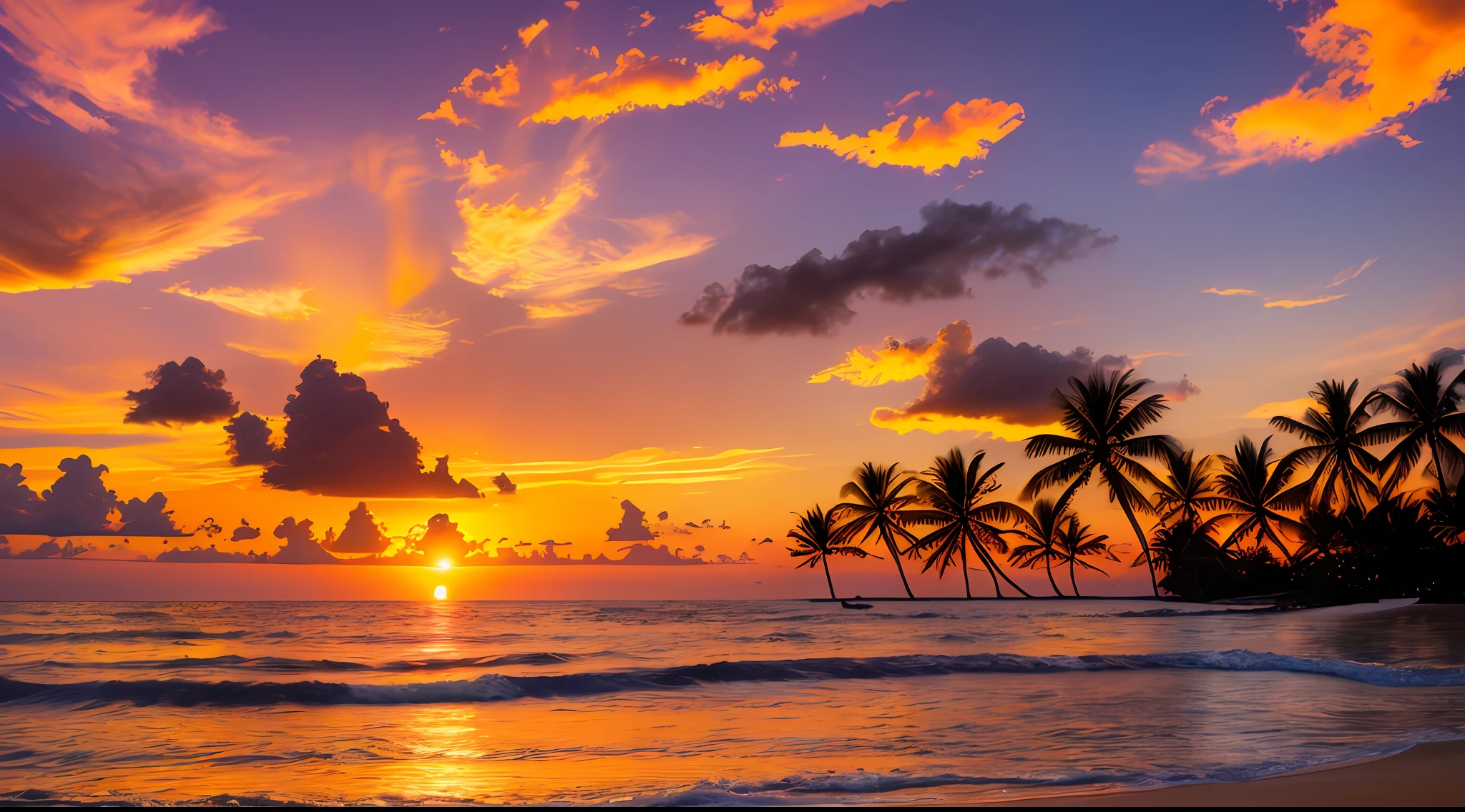 a photorealistic photo of a tropical sunset taken by DSLR, Canon EOS 5D Mark IV, paired with a suitable lens --ar 16:9 --auto --s2