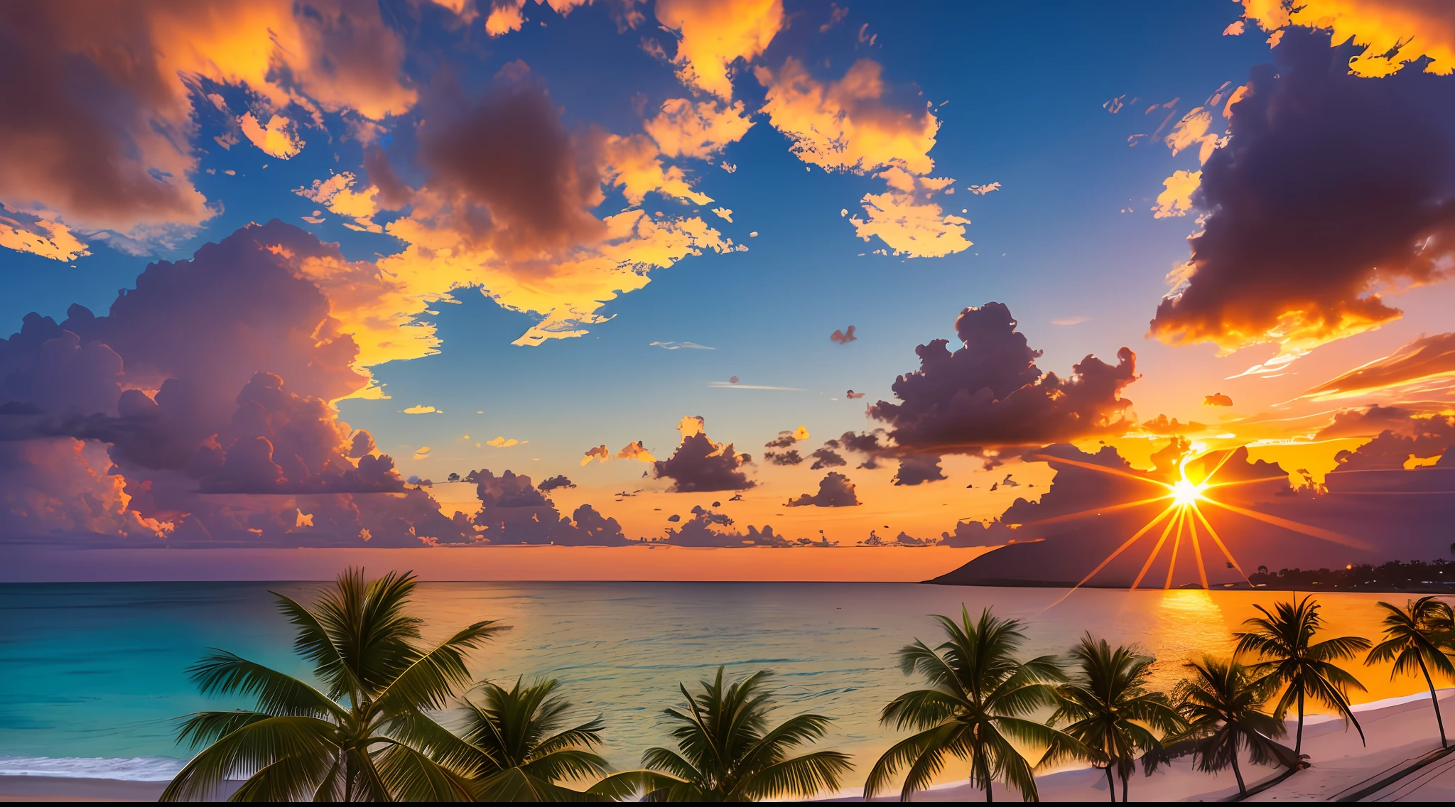 a photorealistic photo of a tropical sunset taken by DSLR, Canon EOS 5D Mark IV, paired with a suitable lens --ar 16:9 --auto --s2