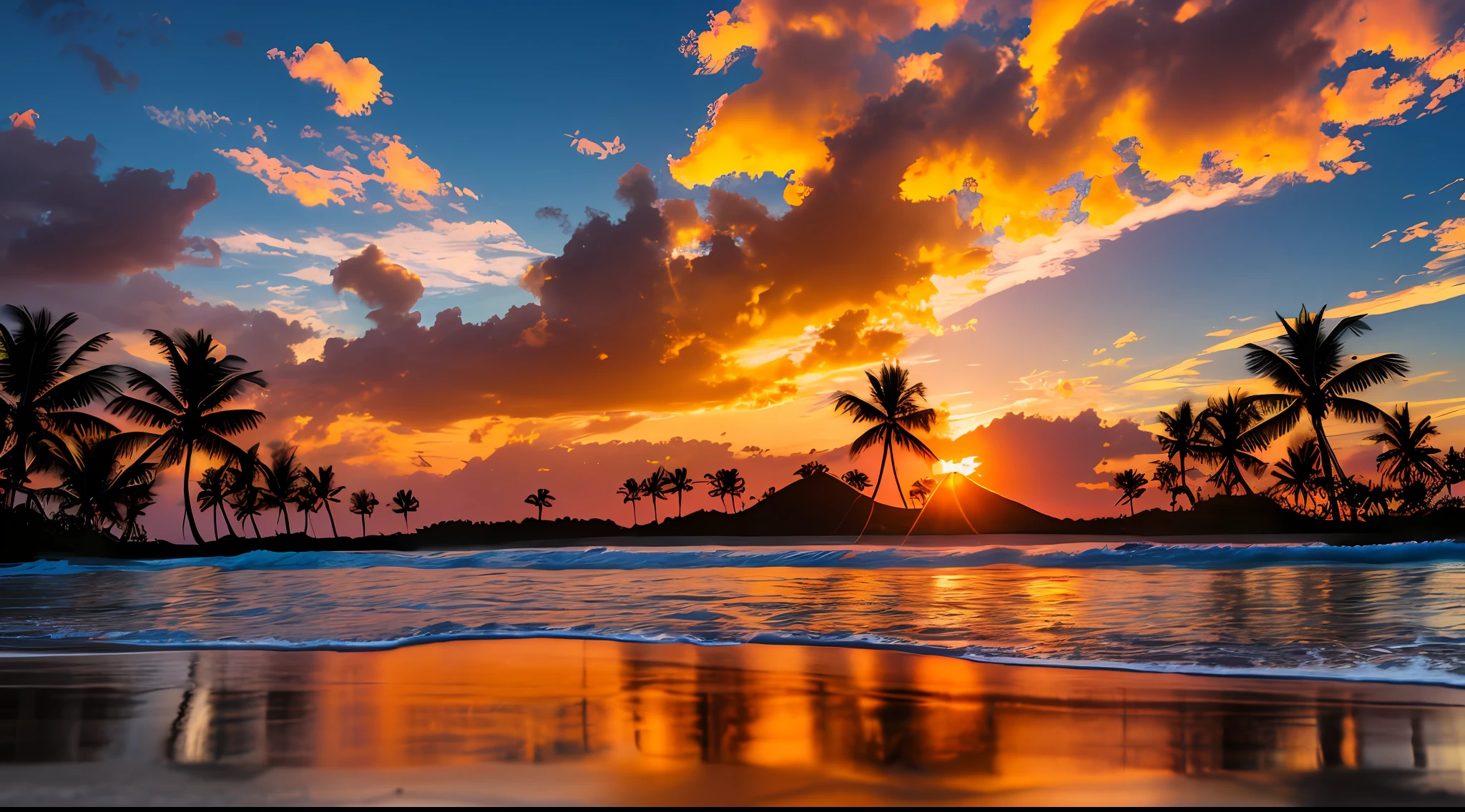 a photorealistic photo of a tropical sunset taken by DSLR, Canon EOS 5D Mark IV, paired with a suitable lens --ar 16:9 --auto --s2