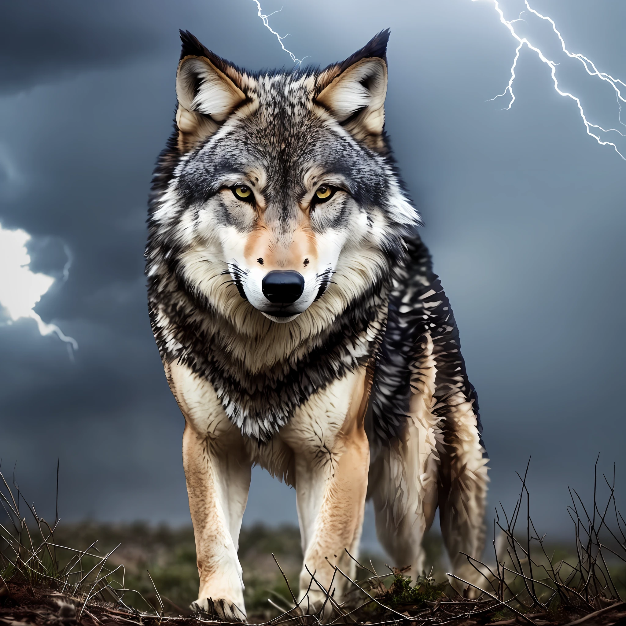 A lone wolf in a lightning storm --auto --s2