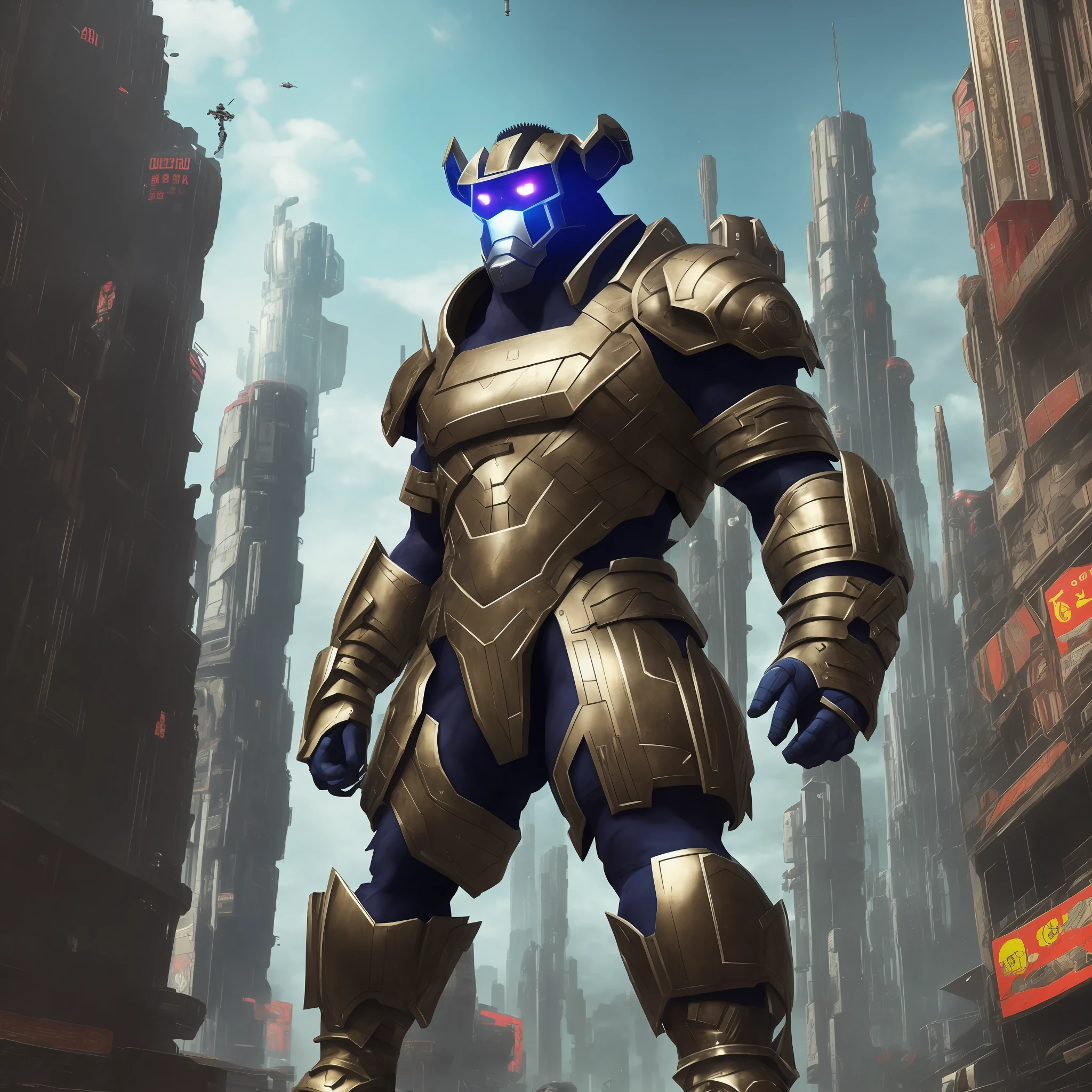 Giant monkey with a cyberpunk super armor --auto --s2