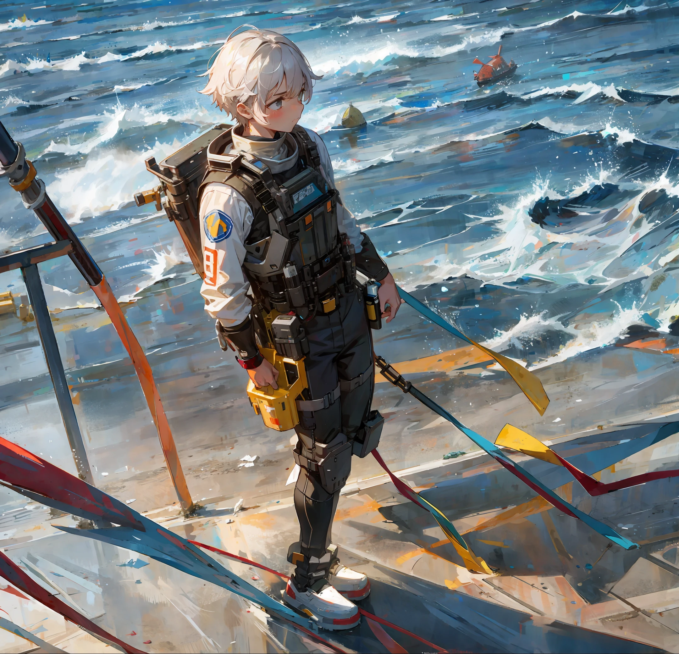 a person looking with a sad look at a polluted sea