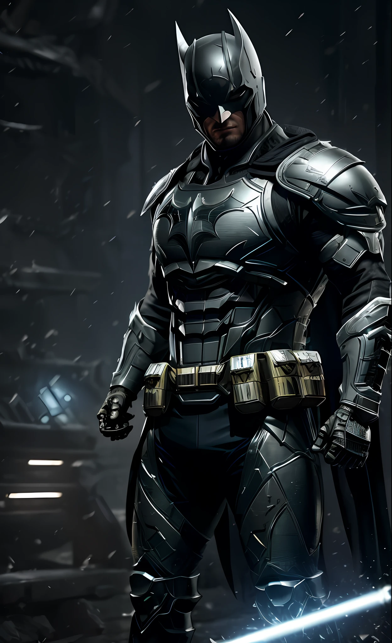 3d render of a highly detailed [Batman|Cyborg] wearing cybernetics and intricate detail armor with armored plates, hdr, 8k, subsurface scattering, specular light, highres, octane render, ray traced