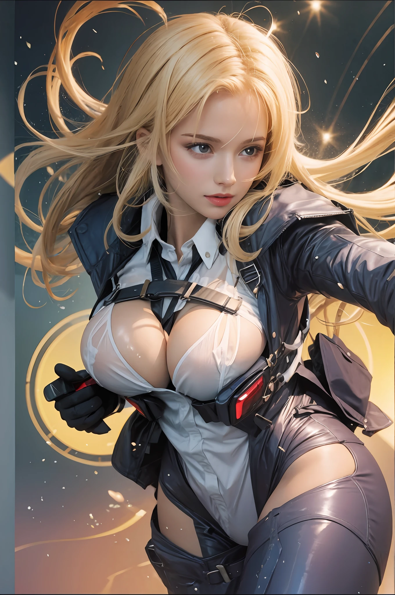 Perfect exposed breasts covered in baby oil, busty
